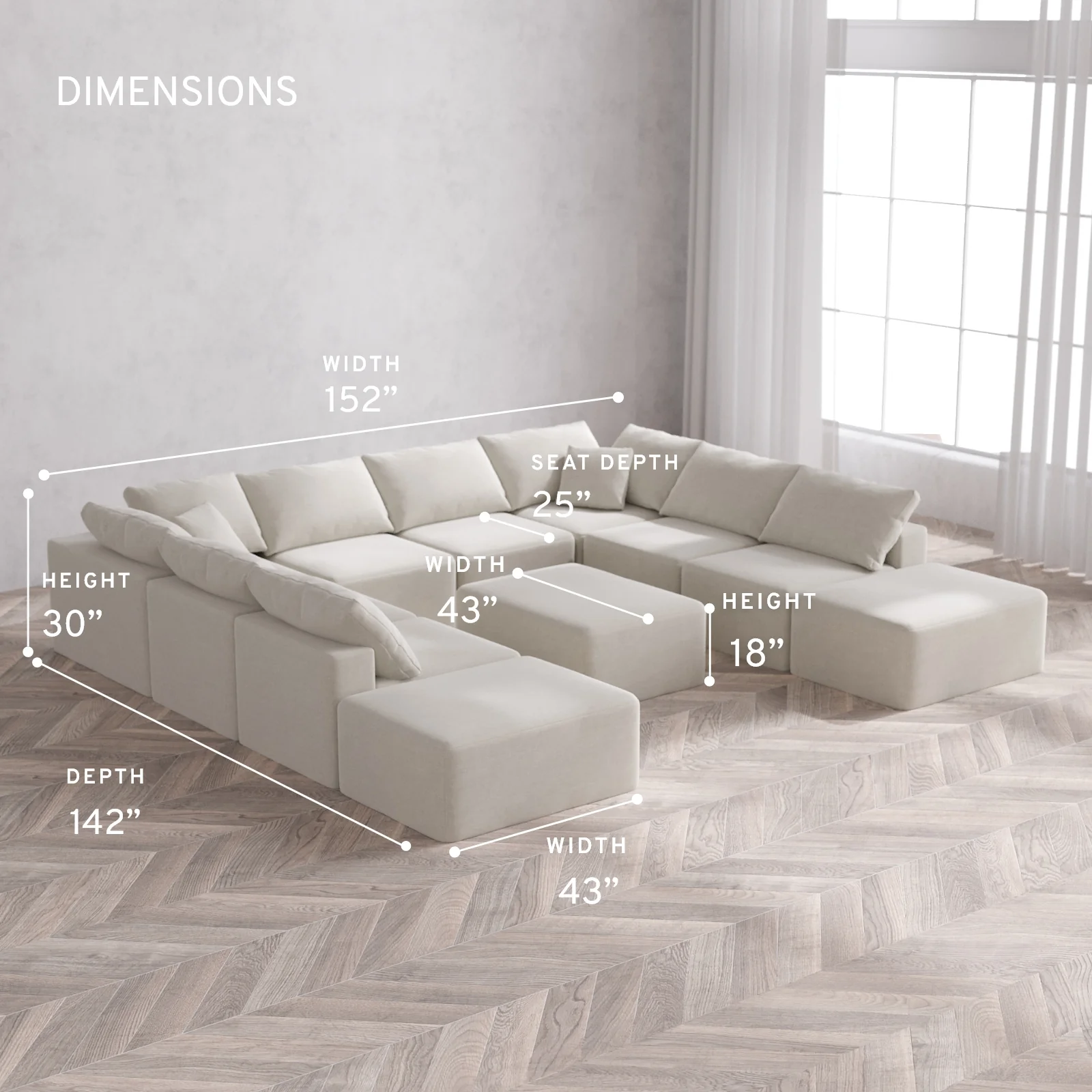 Modular Washable 10-Seater Open-Ends U Sectional + Chaise Ottoman Cloud Sofa | Satin Velvet in Cashew - Image 5