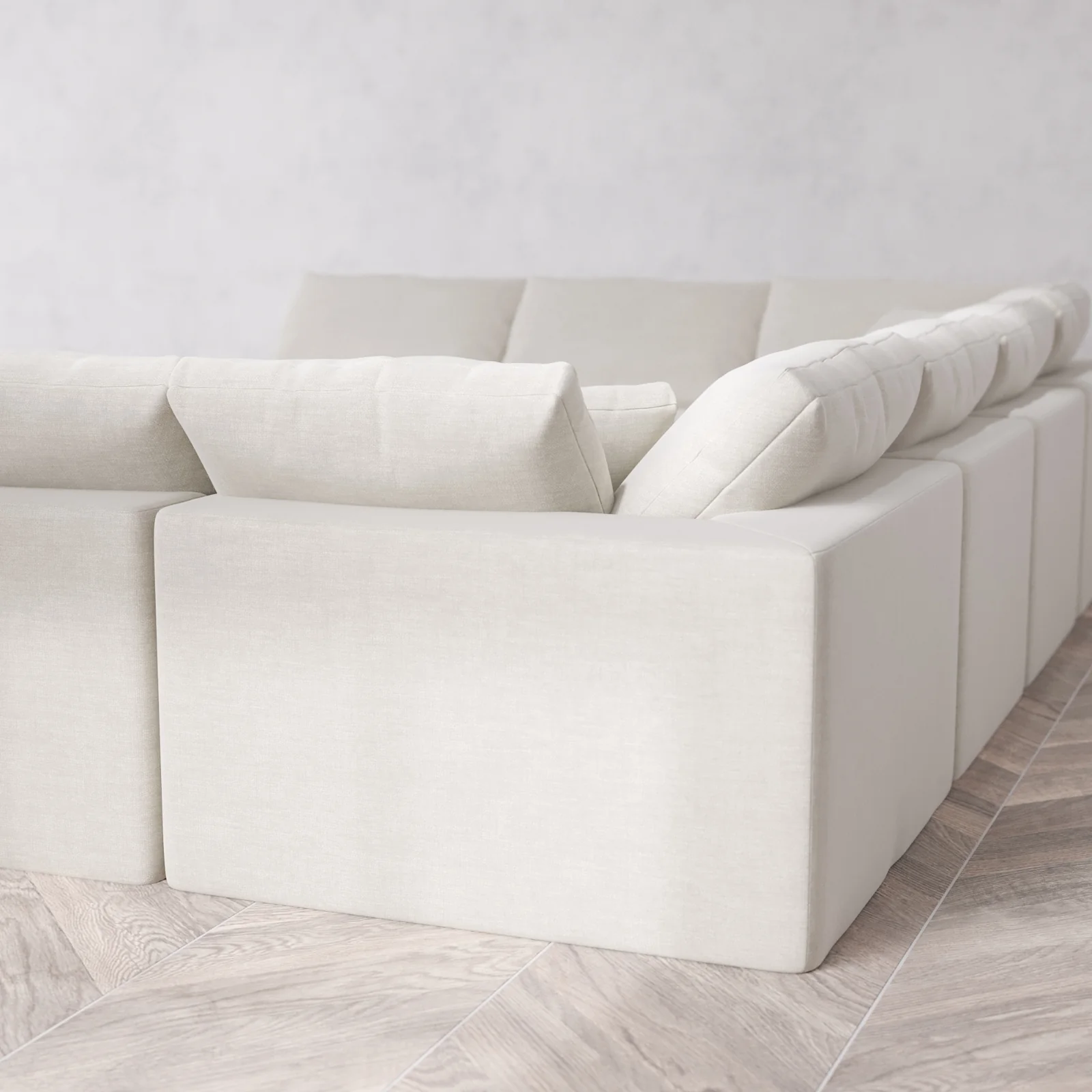 Modular Washable 10-Seater Open-Ends U Sectional + Chaise Ottoman Cloud Sofa | Satin Velvet in Cashew - Image 6