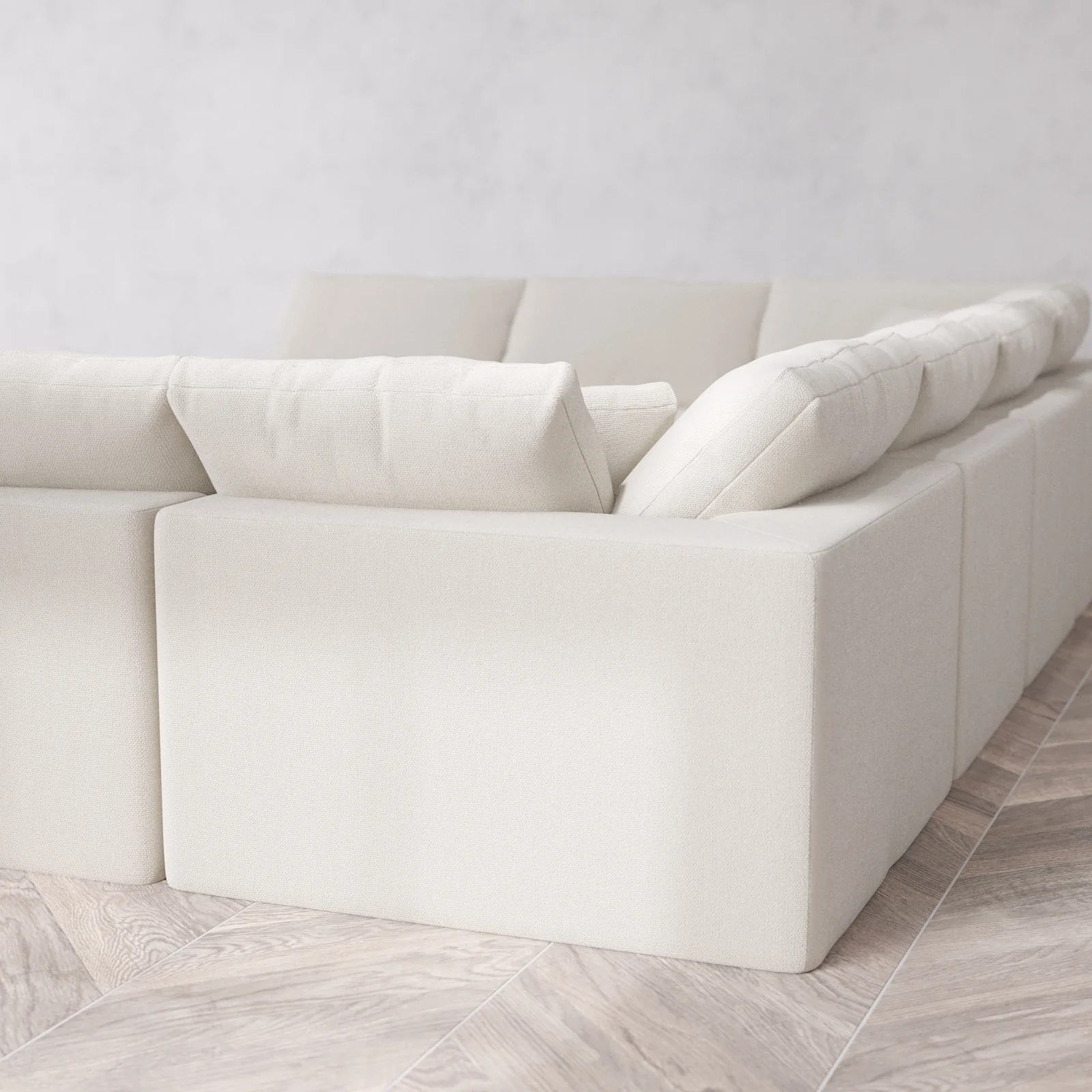 Modular Washable 10-Seater Open-Ends U Sectional + Chaise Ottoman Cloud Sofa | Lux Weave in Pearl - Image 6
