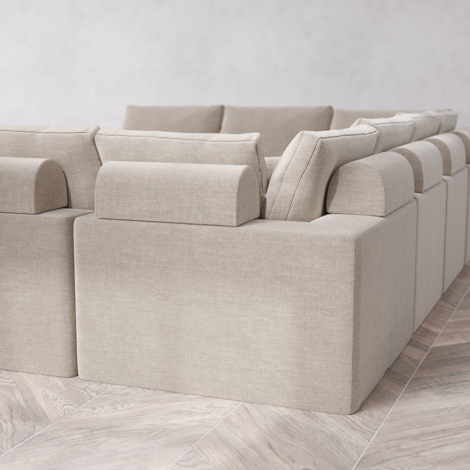 Modular Washable 10-Seater Open-Ends U Sectional + Chaise Ottoman Cloud + Bolster Sofa | Satin Velvet in Caraway - Image 6
