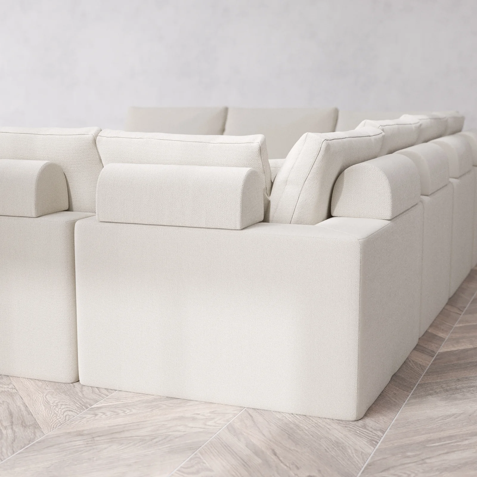 Modular Washable 10-Seater Open-Ends U Sectional + Chaise Ottoman Cloud + Bolster Sofa | Lux Weave in Pearl - Image 6