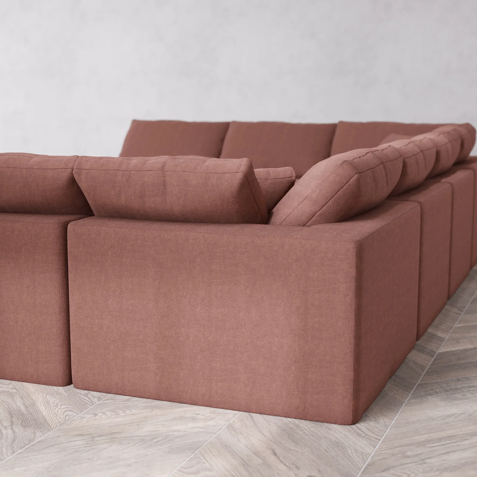 Modular Washable 10-Seater Open-Ends U Sectional + Chaise Ottoman Cloud Sofa | Heirloom Velvet in Sumac - Image 6