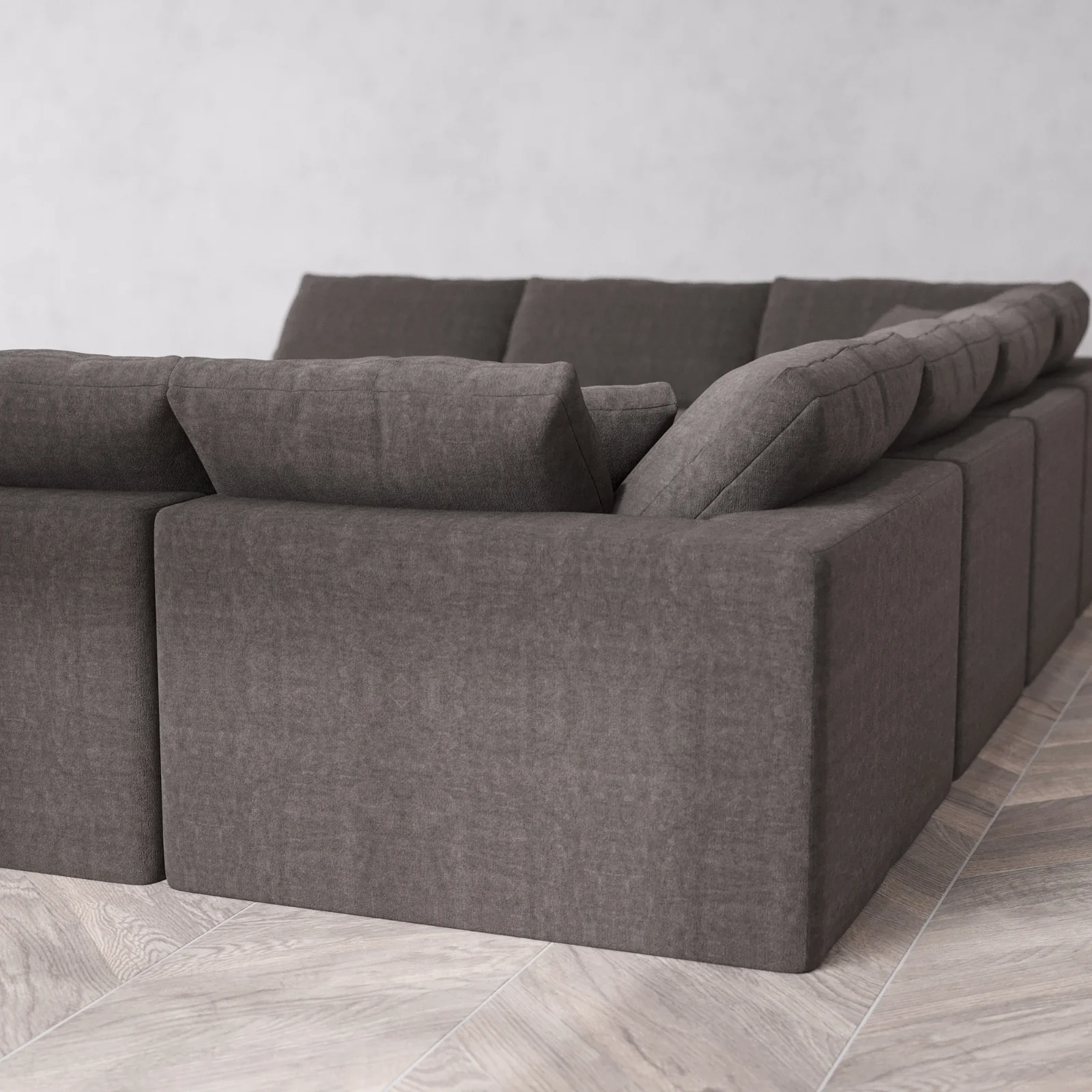 Modular Washable 10-Seater Open-Ends U Sectional + Chaise Ottoman Cloud Sofa | Heirloom Velvet in Truffle - Image 6