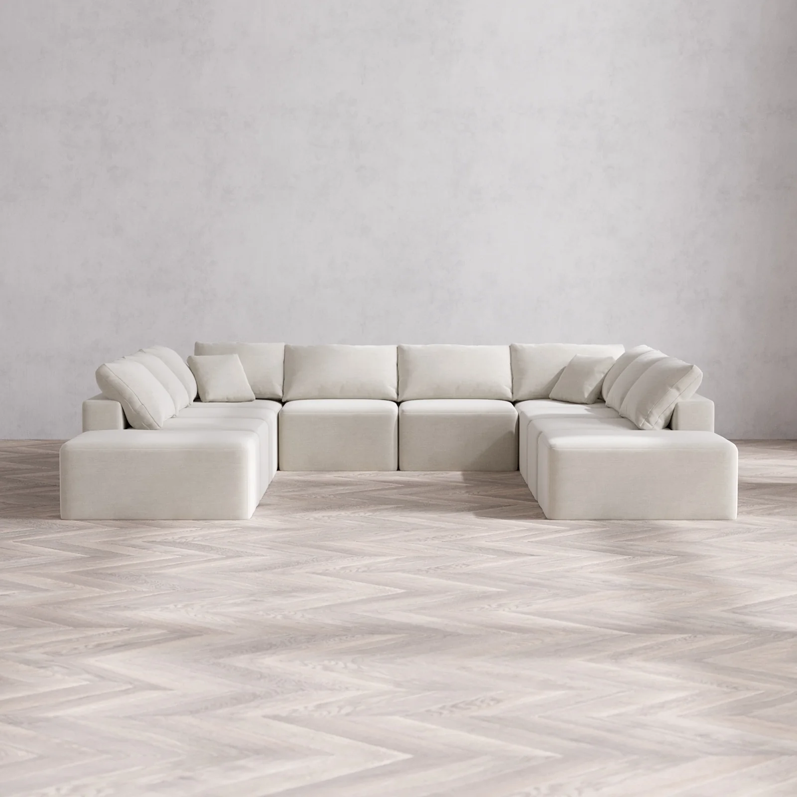 Modular Washable 10-Seater Open-Ends U Sectional Cloud Sofa | Satin Velvet in Cashew