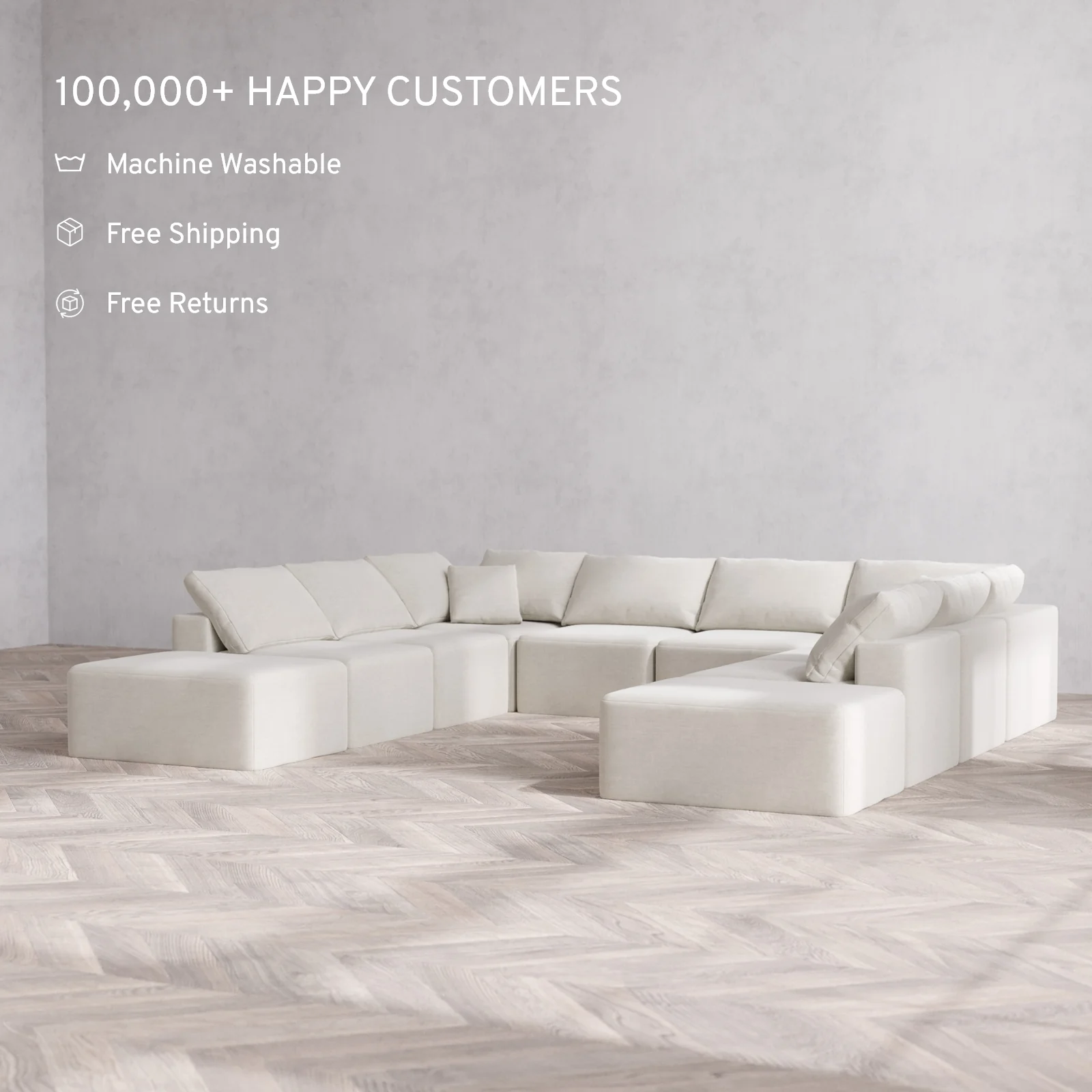 Modular Washable 10-Seater Open-Ends U Sectional Cloud Sofa | Satin Velvet in Cashew - Image 2