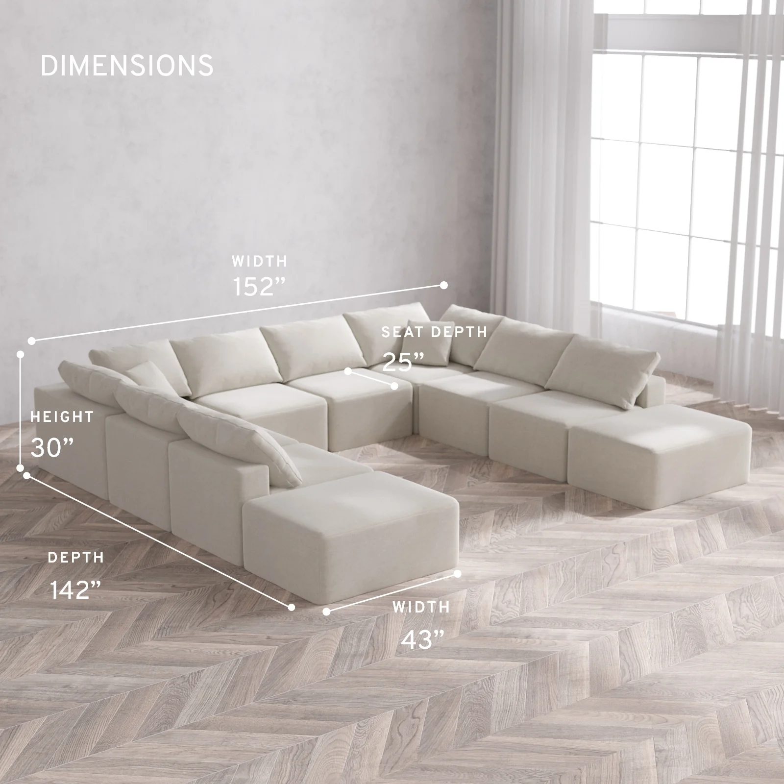 Modular Washable 10-Seater Open-Ends U Sectional Cloud Sofa | Satin Velvet in Cashew - Image 5