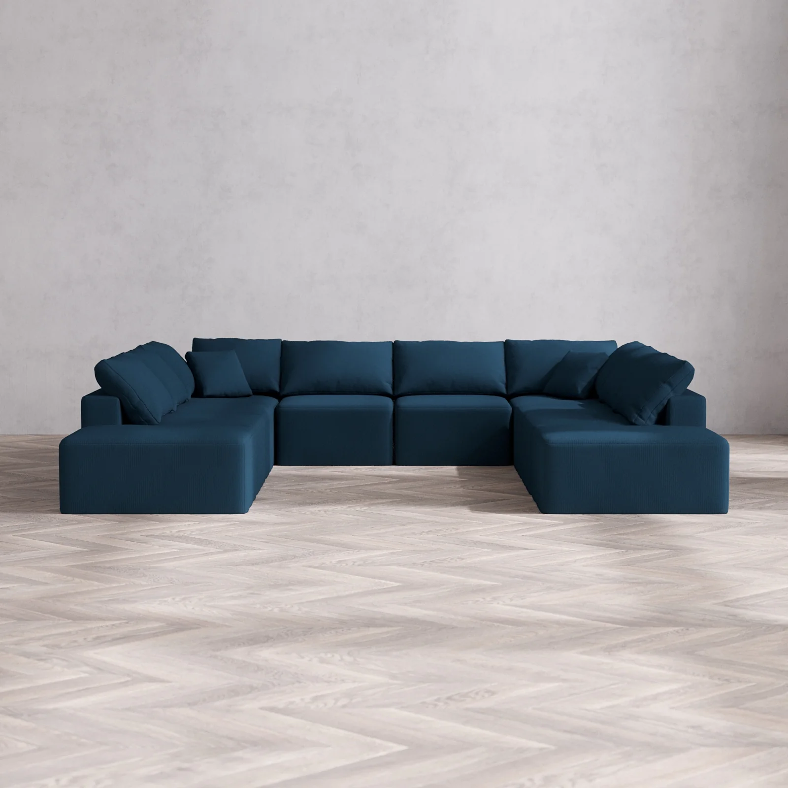 Modular Washable 10-Seater Open-Ends U Sectional Cloud Sofa | Arden Weave in Lazuli