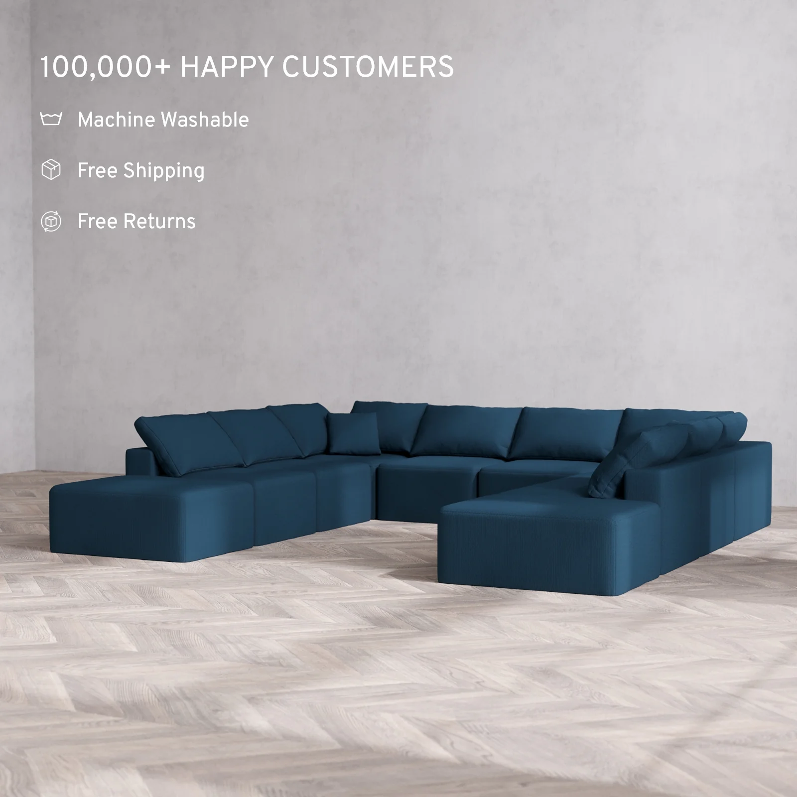 Modular Washable 10-Seater Open-Ends U Sectional Cloud Sofa | Arden Weave in Lazuli - Image 2