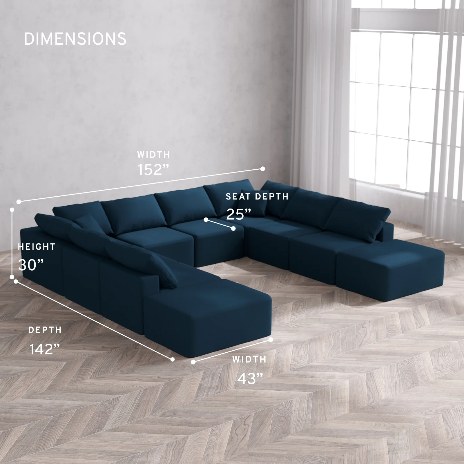 Modular Washable 10-Seater Open-Ends U Sectional Cloud Sofa | Arden Weave in Lazuli - Image 5