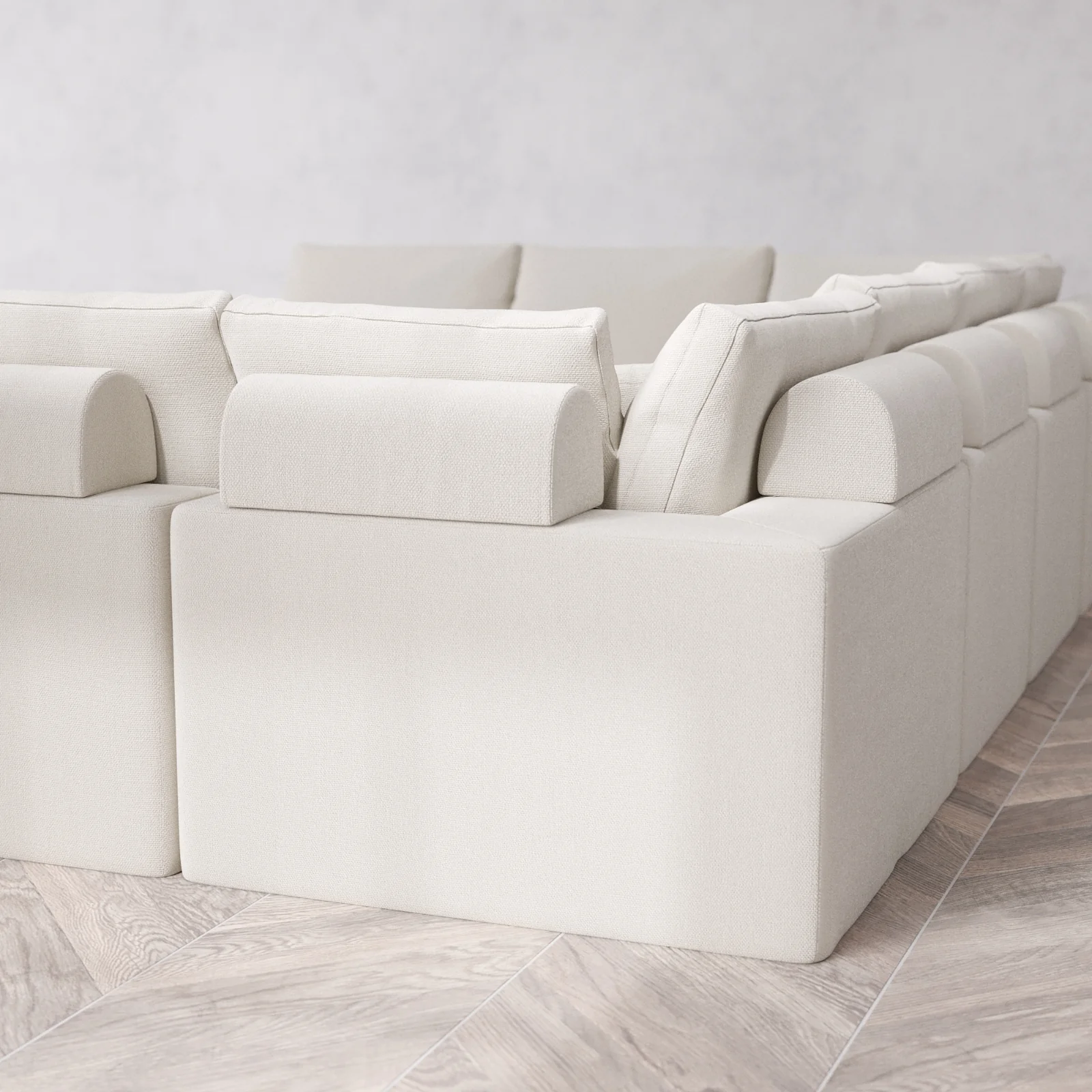 Modular Washable 10-Seater Open-Ends U Sectional Cloud + Bolster Sofa | Lux Weave in Pearl - Image 6