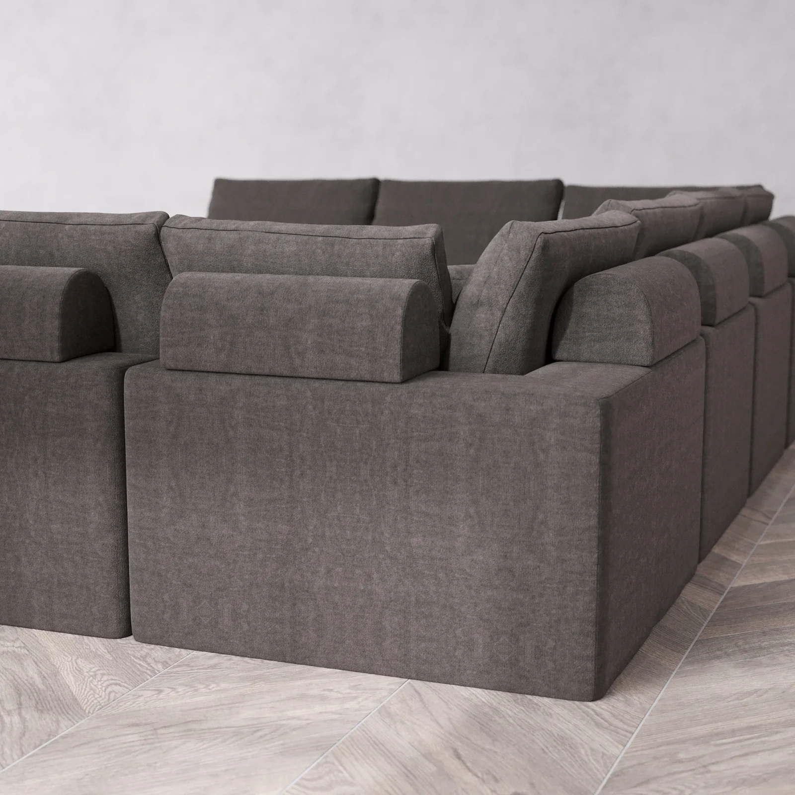 Modular Washable 10-Seater Open-Ends U Sectional Cloud + Bolster Sofa | Heirloom Velvet in Truffle - Image 6