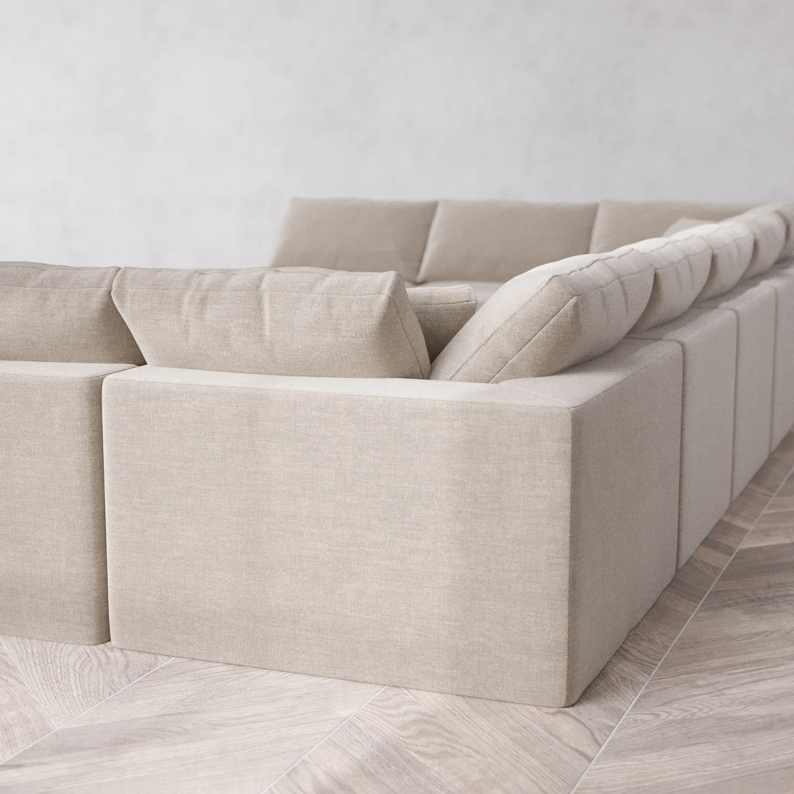 Modular Washable 11-Seater Open-Ends U Sectional + Chaise Ottoman Cloud Sofa | Satin Velvet in Caraway - Image 6