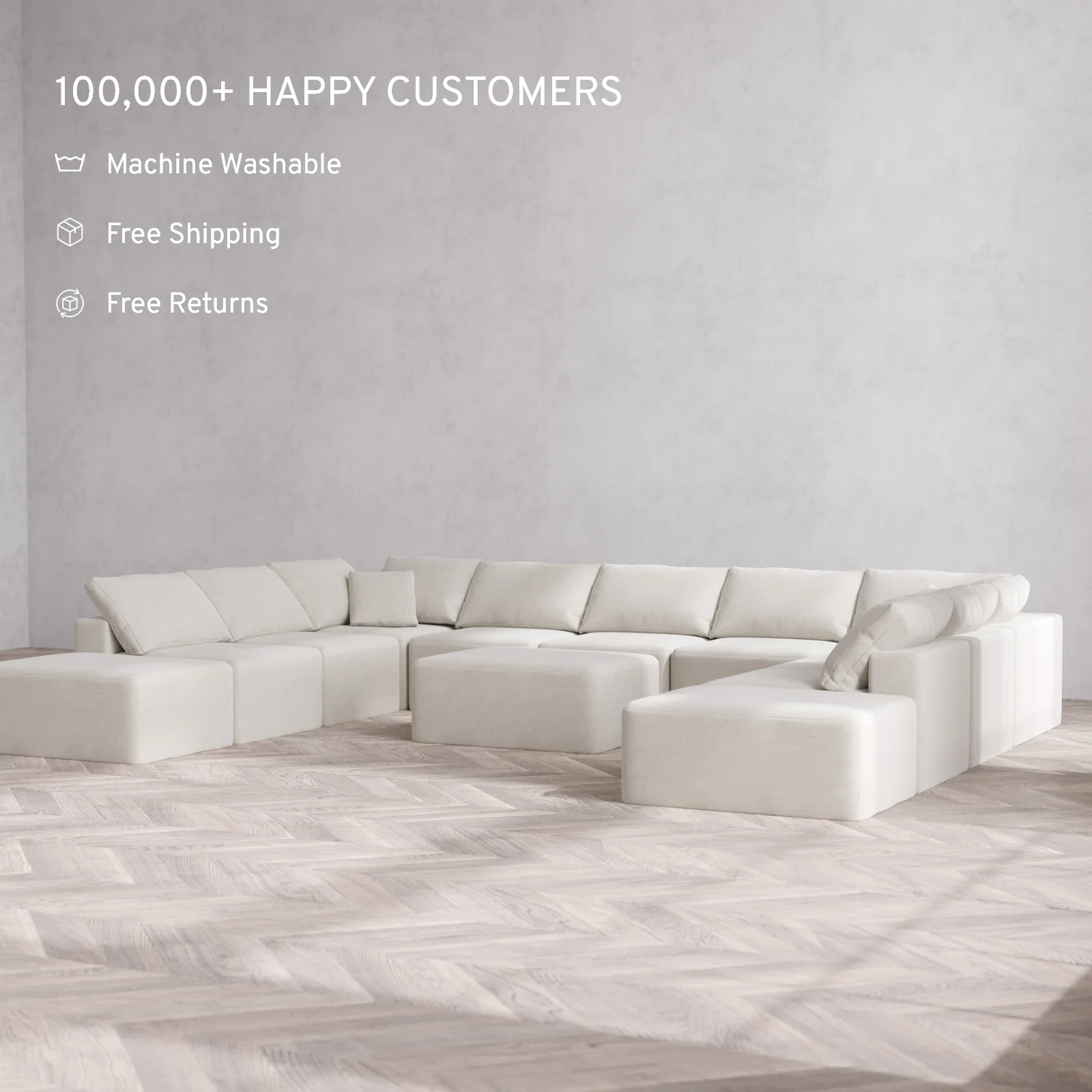 Modular Washable 11-Seater Open-Ends U Sectional + Chaise Ottoman Cloud Sofa | Satin Velvet in Cashew - Image 2