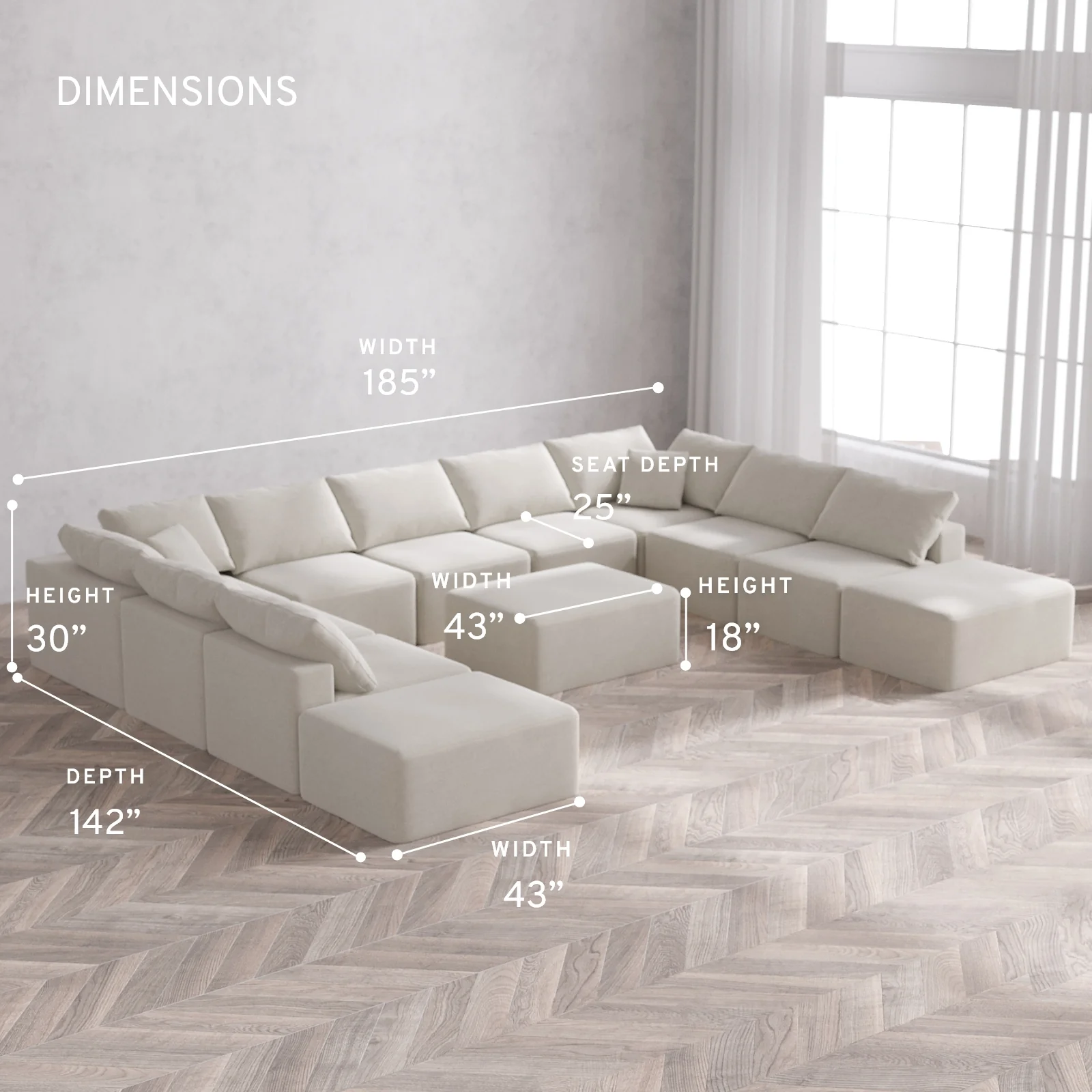 Modular Washable 11-Seater Open-Ends U Sectional + Chaise Ottoman Cloud Sofa | Satin Velvet in Cashew - Image 5