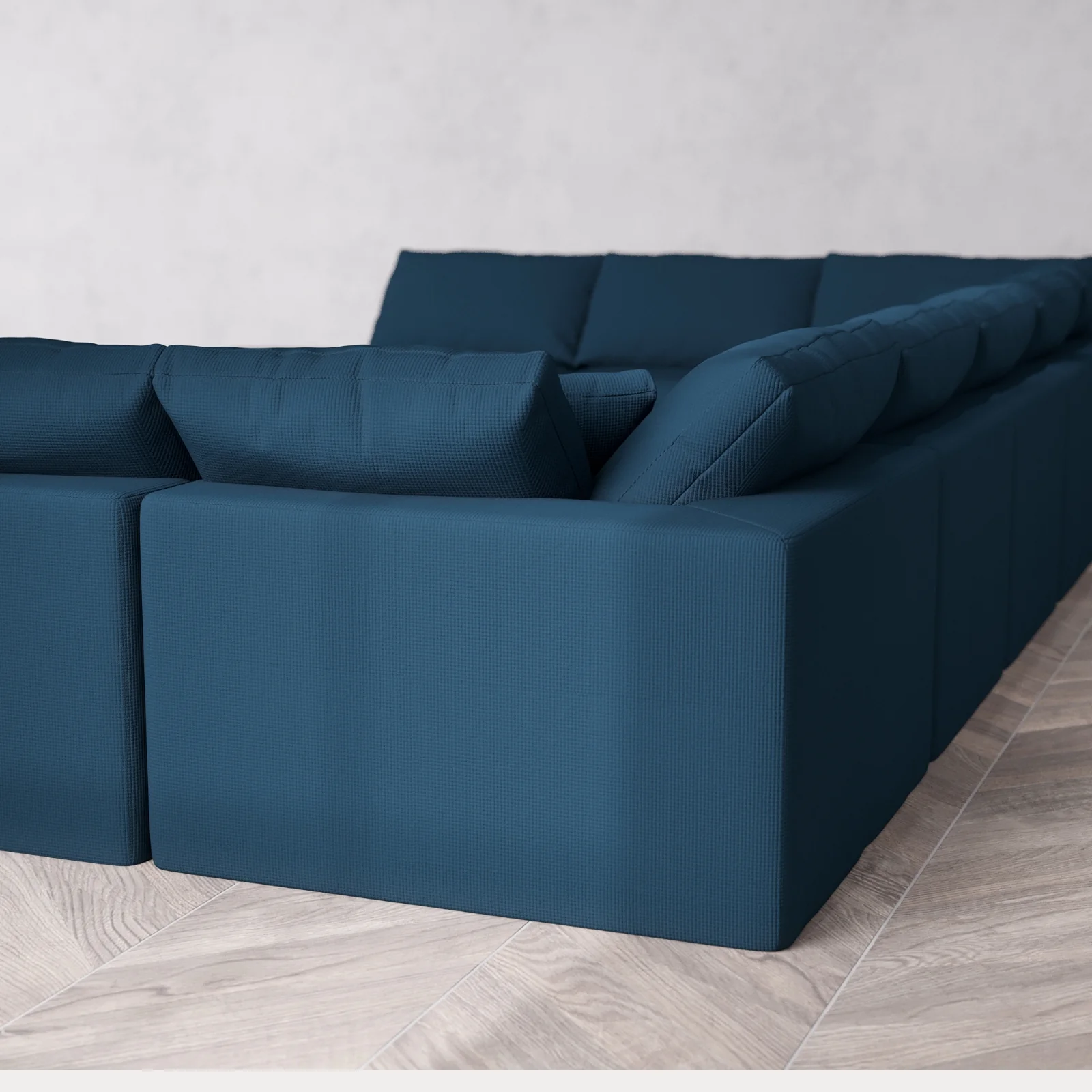 Modular Washable 11-Seater Open-Ends U Sectional + Chaise Ottoman Cloud Sofa | Arden Weave in Lazuli - Image 6