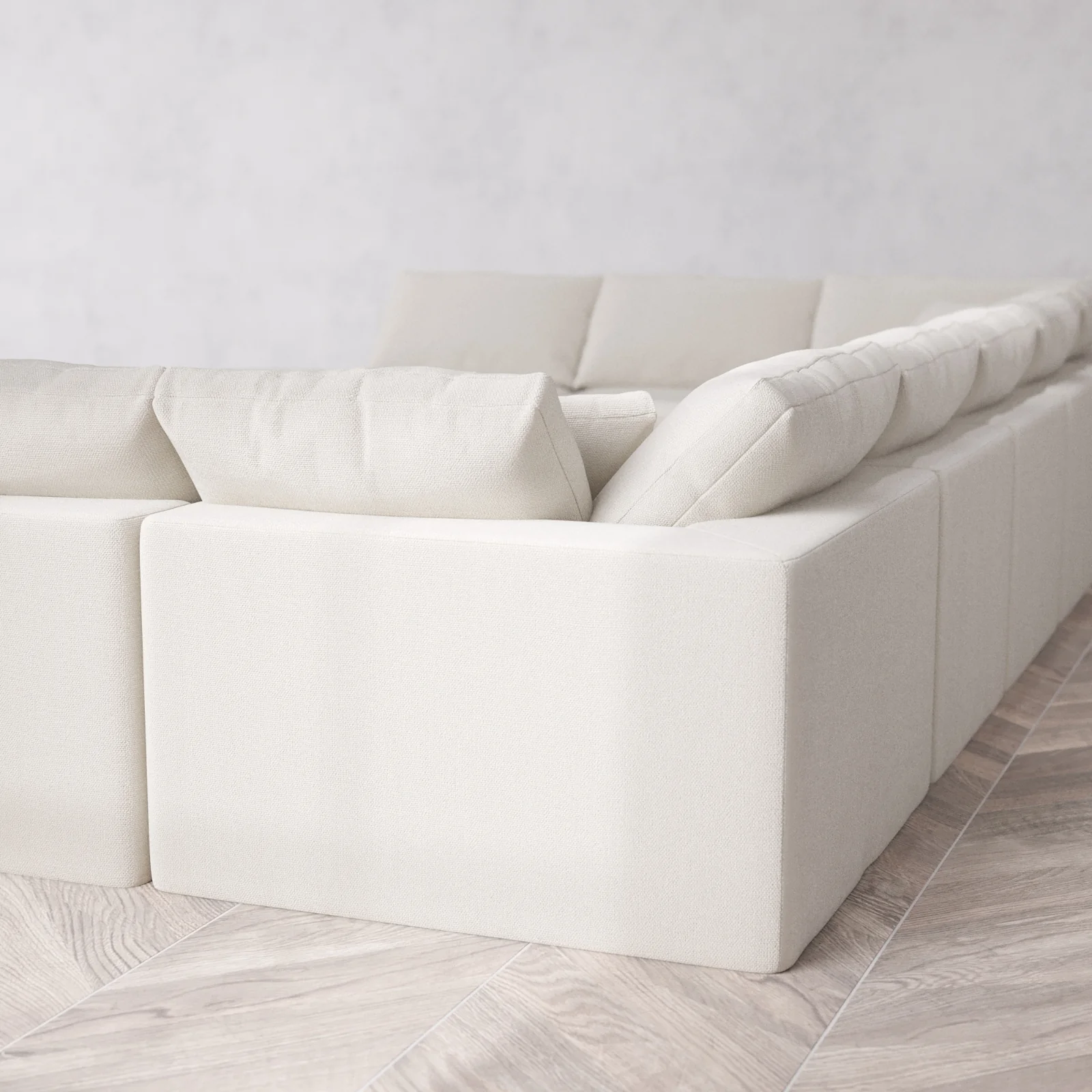 Modular Washable 11-Seater Open-Ends U Sectional + Chaise Ottoman Cloud Sofa | Lux Weave in Pearl - Image 6