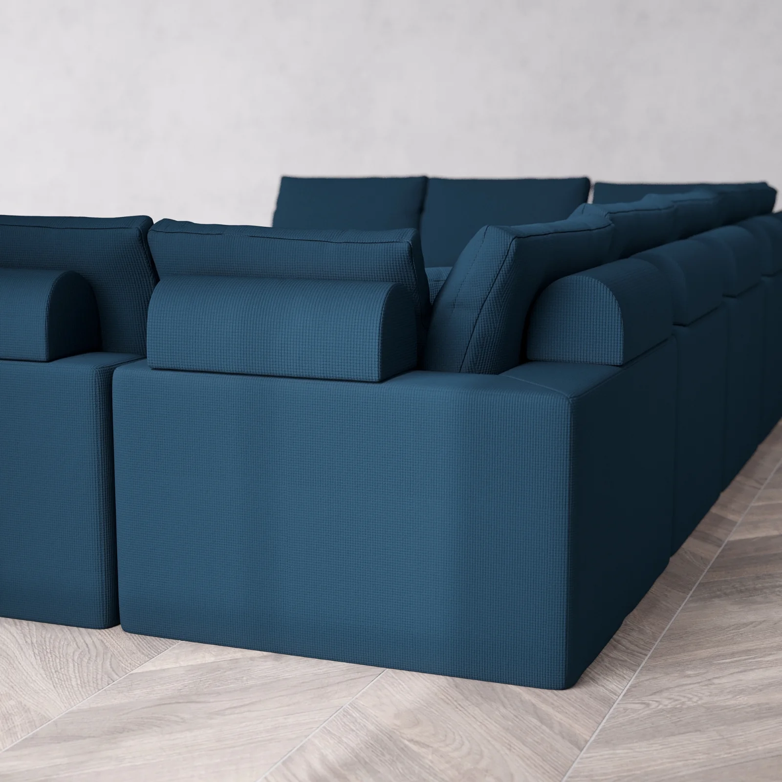 Modular Washable 11-Seater Open-Ends U Sectional + Chaise Ottoman Cloud + Bolster Sofa | Arden Weave in Lazuli - Image 6