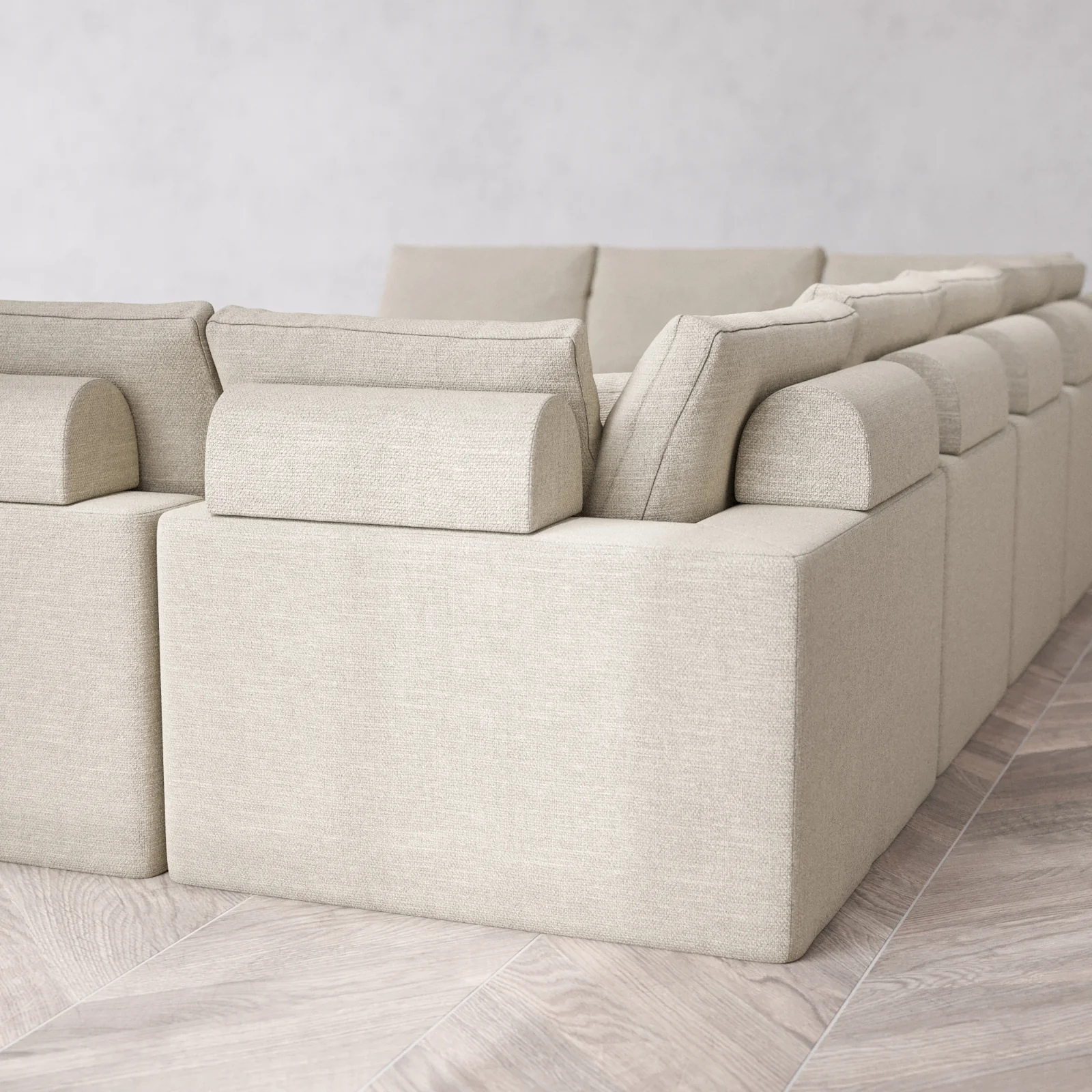 Modular Washable 11-Seater Open-Ends U Sectional + Chaise Ottoman Cloud + Bolster Sofa | Plush Twill in Sandstone - Image 6
