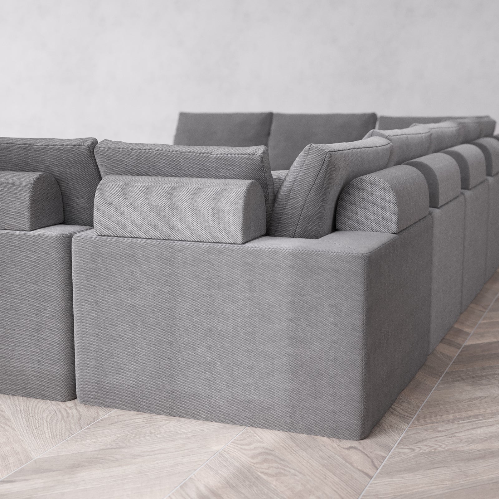 Modular Washable 11-Seater Open-Ends U Sectional + Chaise Ottoman Cloud + Bolster Sofa | Lux Weave in Slate - Image 6
