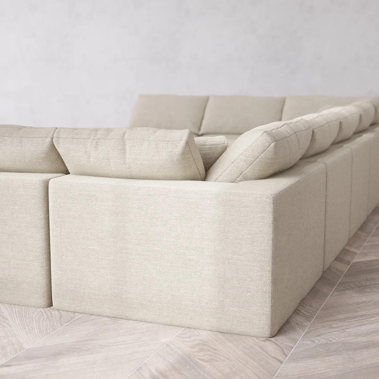 Modular Washable 11-Seater Open-Ends U Sectional + Chaise Ottoman Cloud Sofa | Plush Twill in Sandstone - Image 6