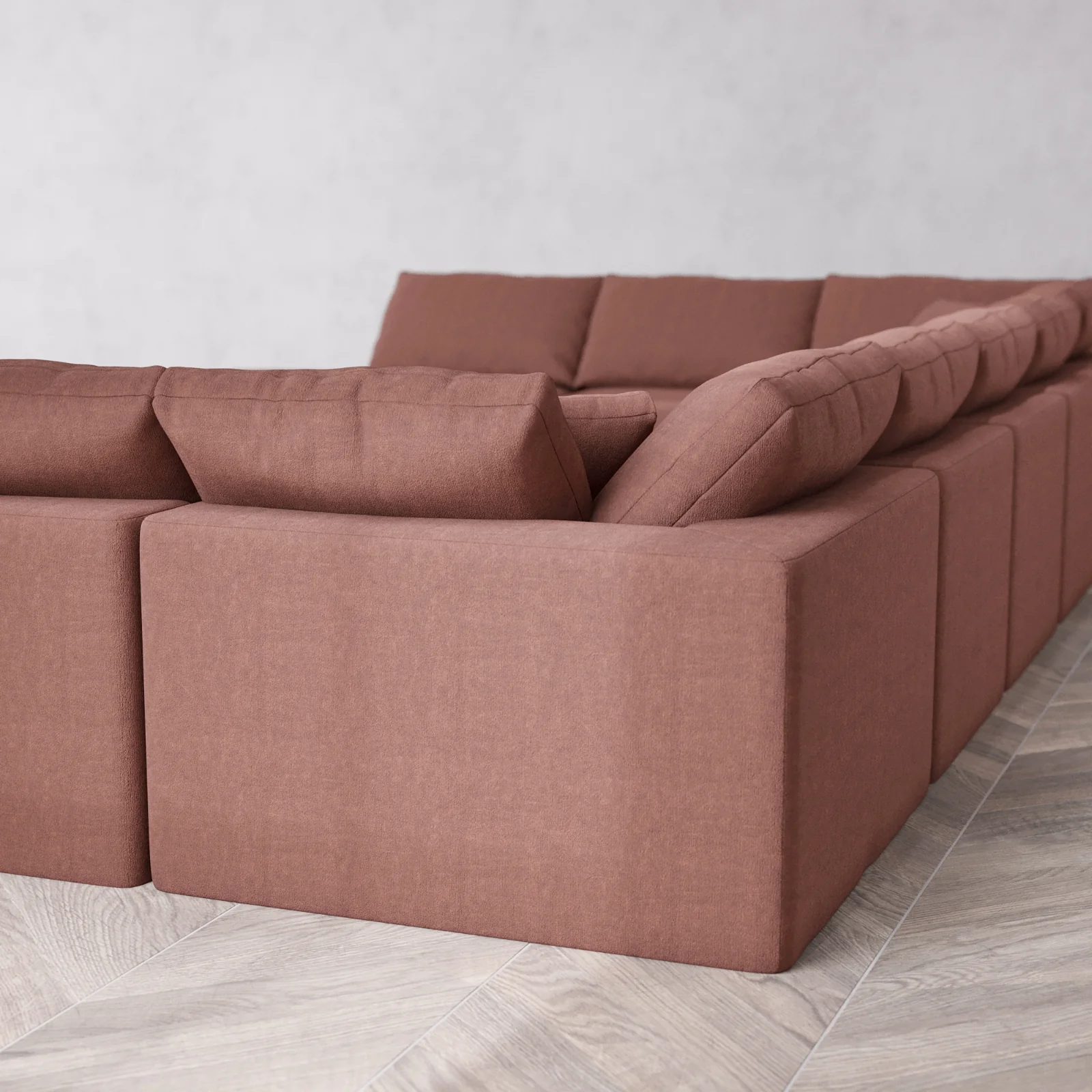 Modular Washable 11-Seater Open-Ends U Sectional + Chaise Ottoman Cloud Sofa | Heirloom Velvet in Sumac - Image 6