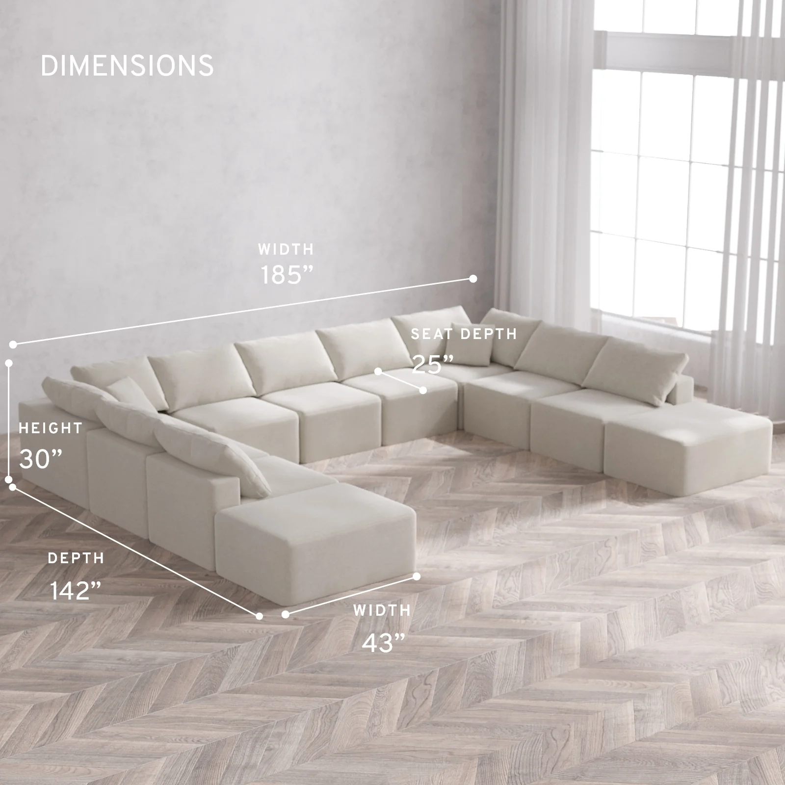 Modular Washable 11-Seater Open-Ends U Sectional Cloud Sofa | Satin Velvet in Cashew - Image 5