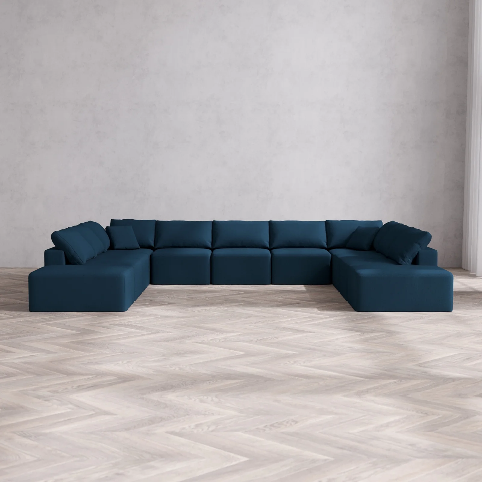 Modular Washable 11-Seater Open-Ends U Sectional Cloud Sofa | Arden Weave in Lazuli
