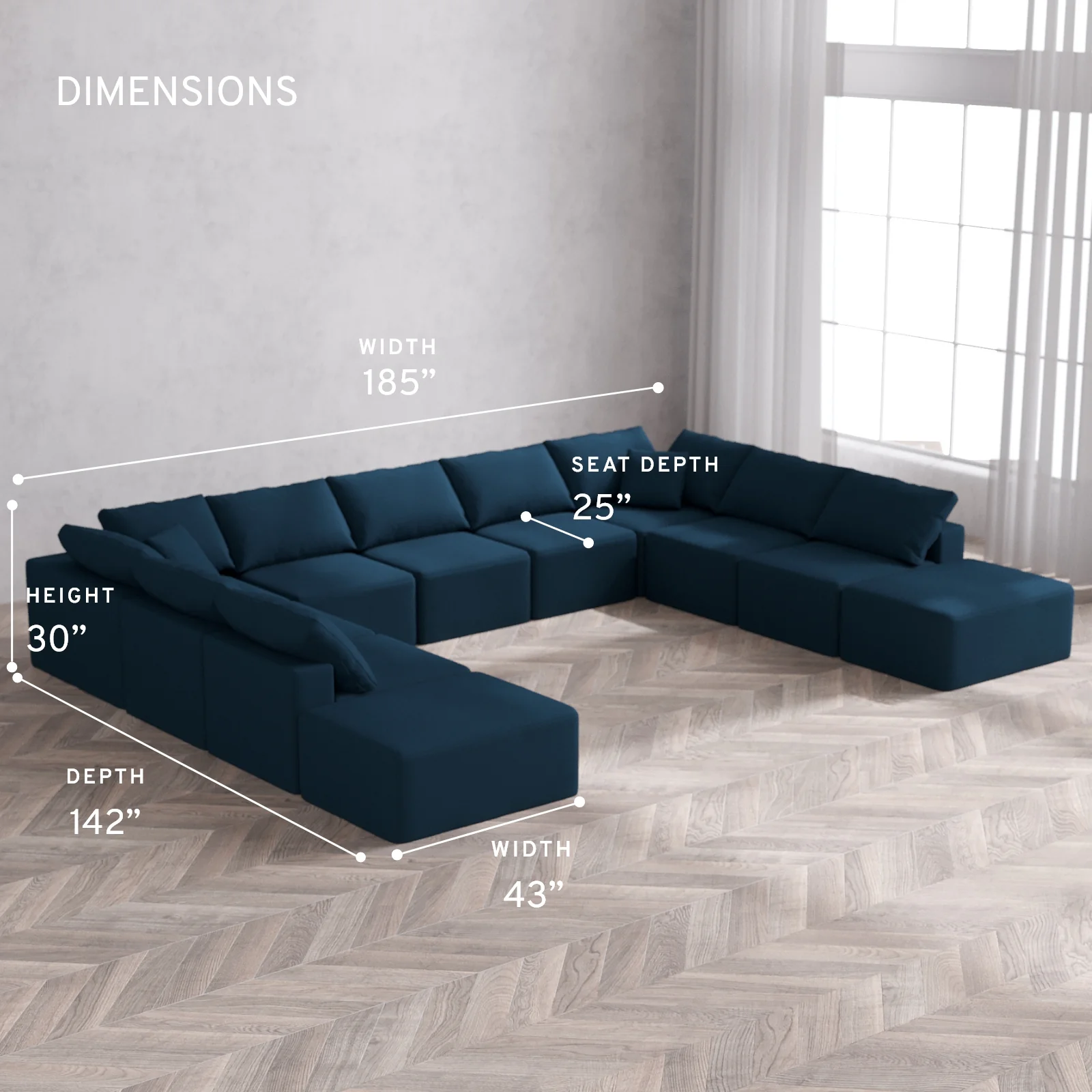Modular Washable 11-Seater Open-Ends U Sectional Cloud Sofa | Arden Weave in Lazuli - Image 5