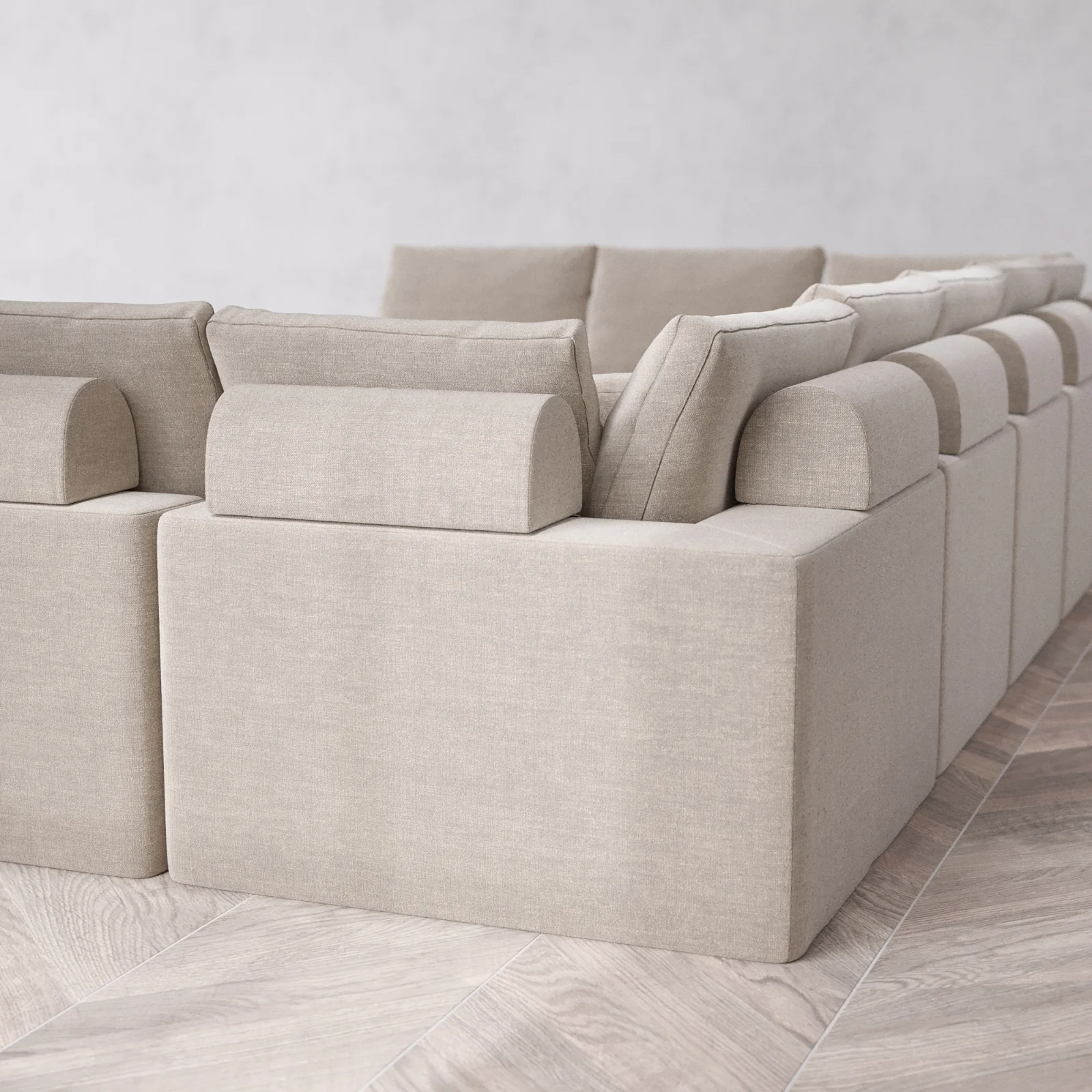 Modular Washable 11-Seater Open-Ends U Sectional Cloud + Bolster Sofa | Satin Velvet in Caraway - Image 6