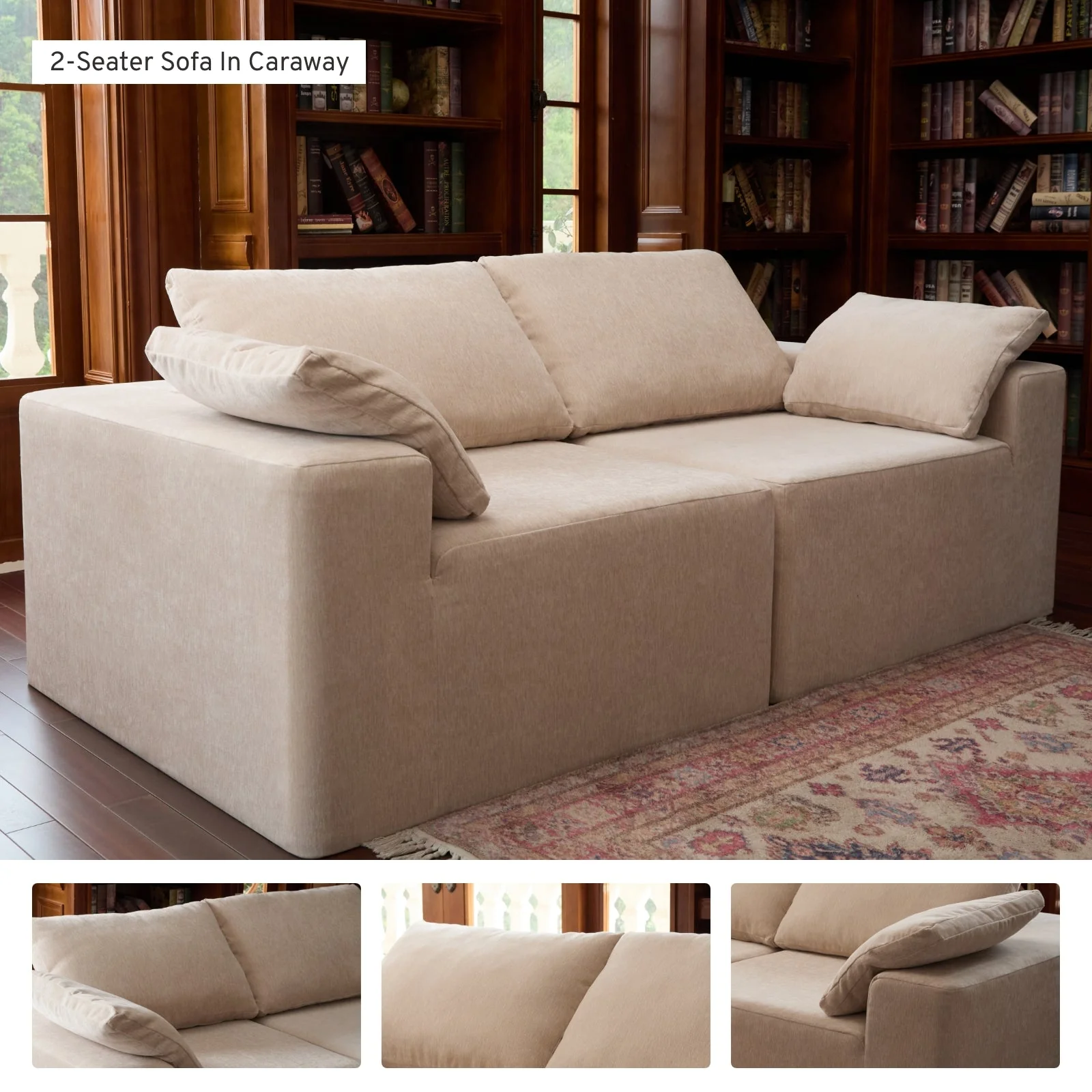 Modular Washable 11-Seater Open-Ends U Sectional Cloud + Bolster Sofa | Satin Velvet in Caraway - Image 8