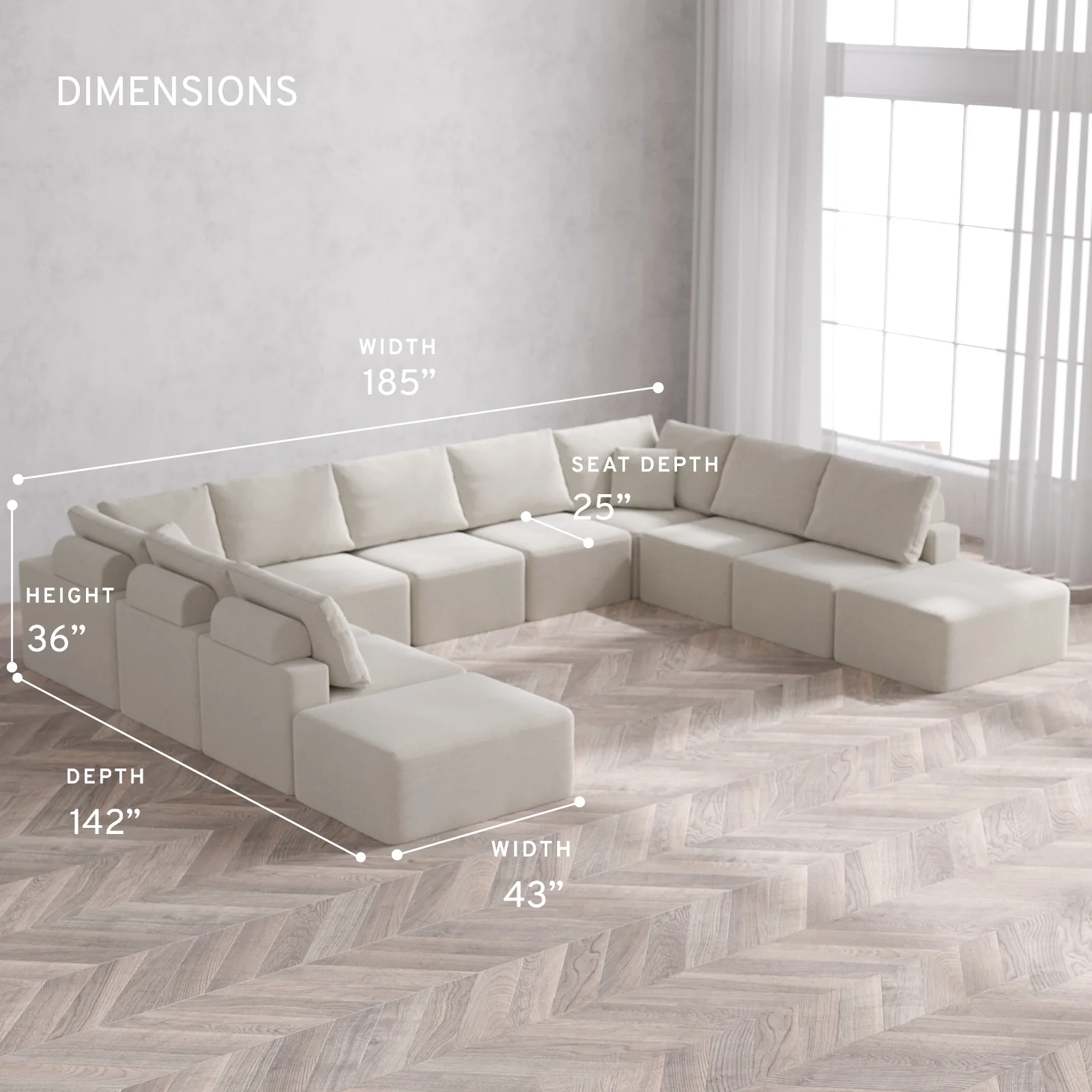 Modular Washable 11-Seater Open-Ends U Sectional Cloud + Bolster Sofa | Satin Velvet in Cashew - Image 5