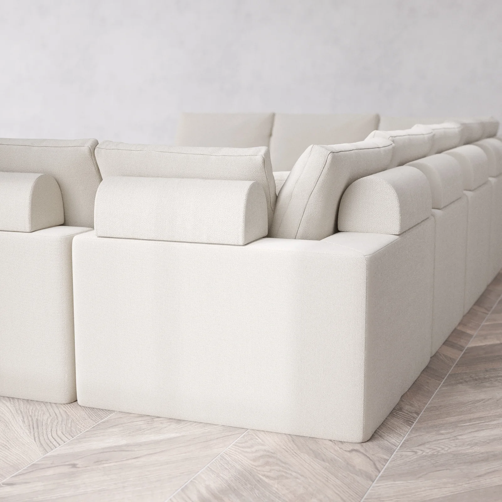 Modular Washable 11-Seater Open-Ends U Sectional Cloud + Bolster Sofa | Lux Weave in Pearl - Image 6