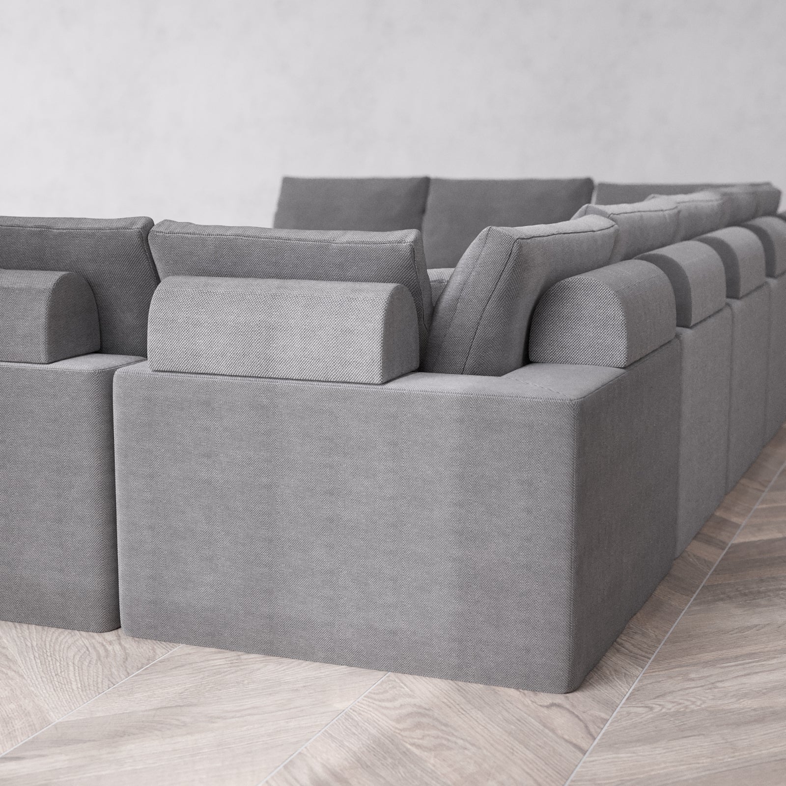 Modular Washable 11-Seater Open-Ends U Sectional Cloud + Bolster Sofa | Lux Weave in Slate - Image 6