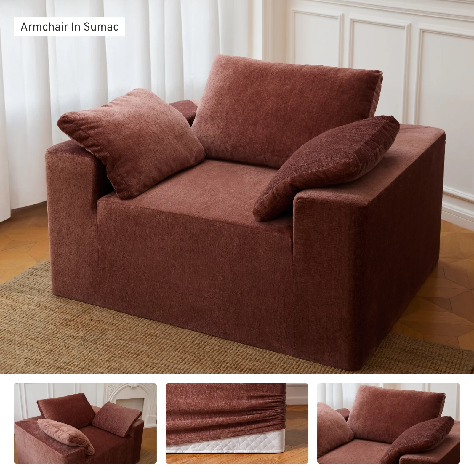 Modular Washable 11-Seater Open-Ends U Sectional Cloud + Bolster Sofa | Heirloom Velvet in Sumac - Image 8