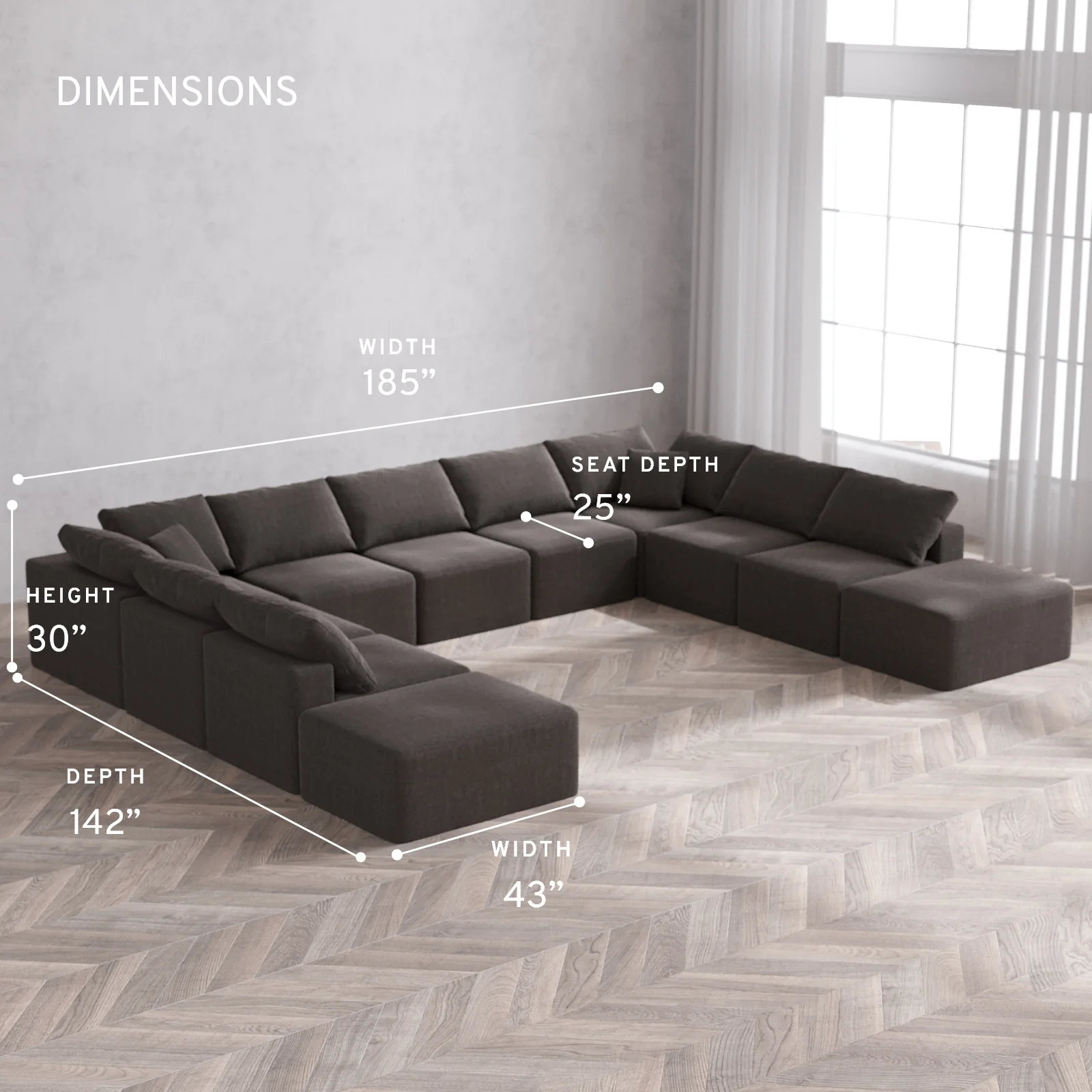 Modular Washable 11-Seater Open-Ends U Sectional Cloud Sofa | Heirloom Velvet in Truffle - Image 5