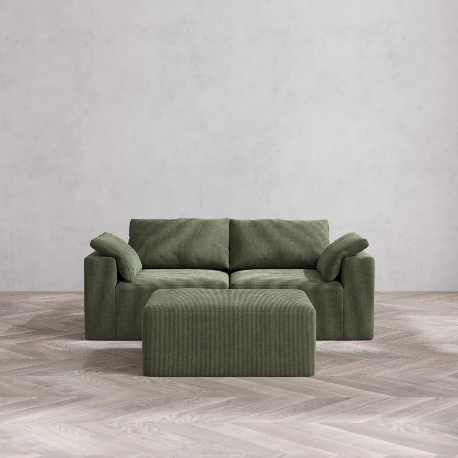 Modular Washable 2-Seater + Chaise Ottoman Cloud Sofa | Luxe Corduroy in Juniper
