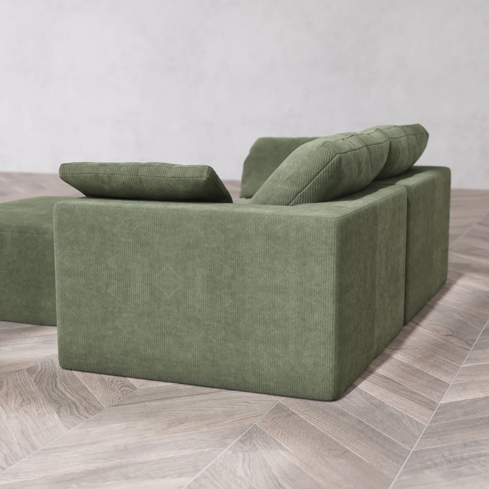 Modular Washable 2-Seater + Chaise Ottoman Cloud Sofa | Luxe Corduroy in Juniper - Image 6