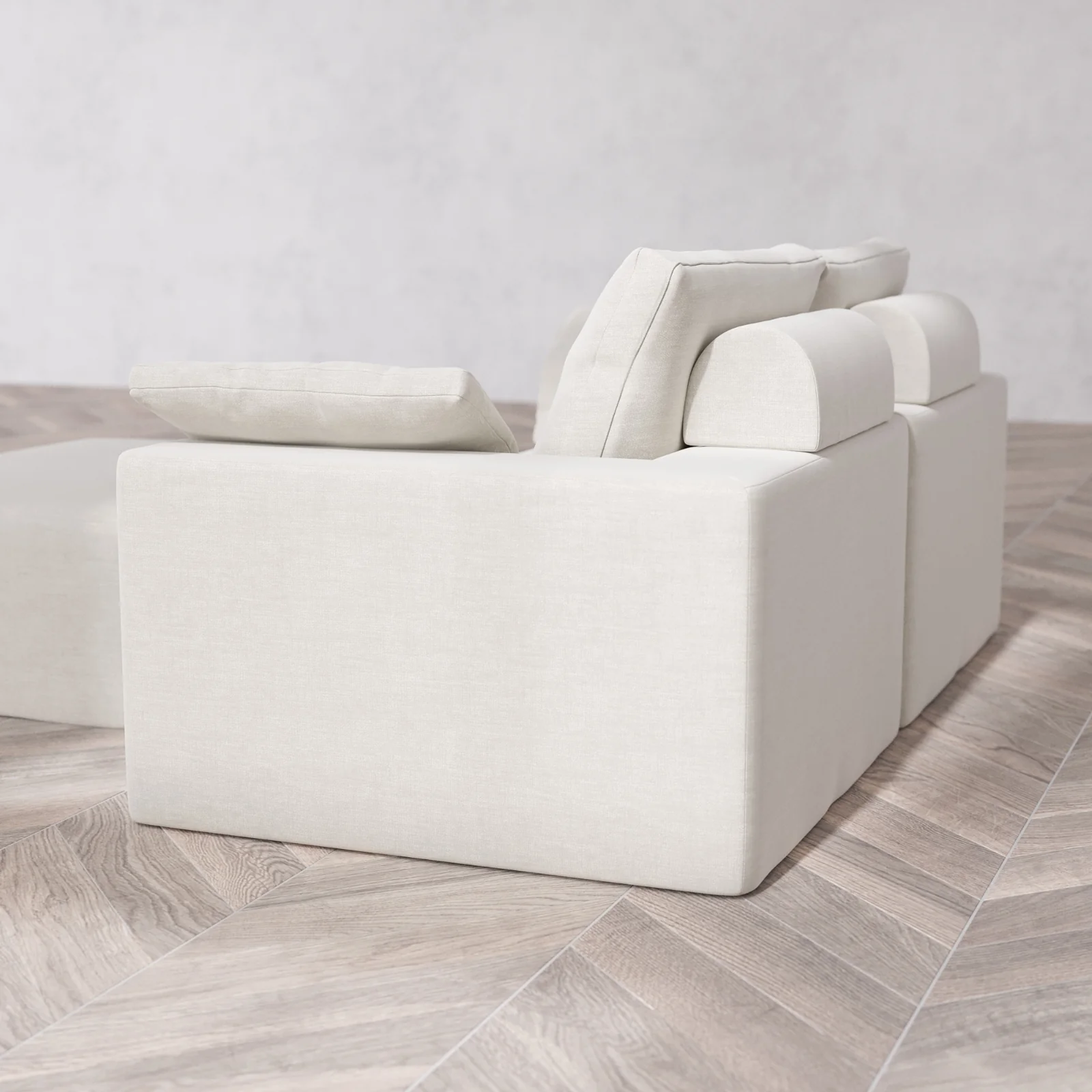 Modular Washable 2-Seater + Chaise Ottoman Cloud + Bolster Sofa | Satin Velvet in Cashew - Image 6