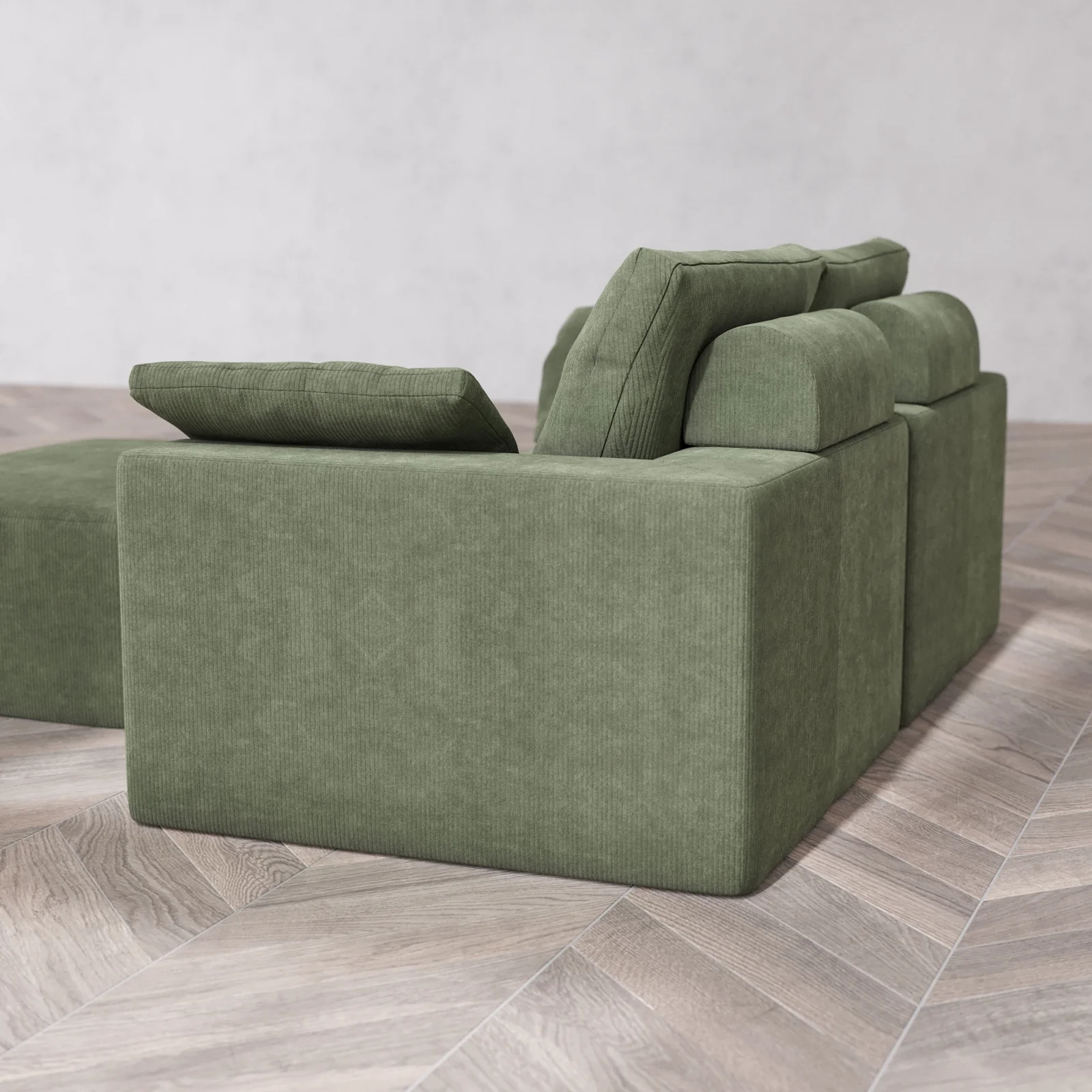 Modular Washable 2-Seater + Chaise Ottoman Cloud + Bolster Sofa | Luxe Corduroy in Juniper - Image 6