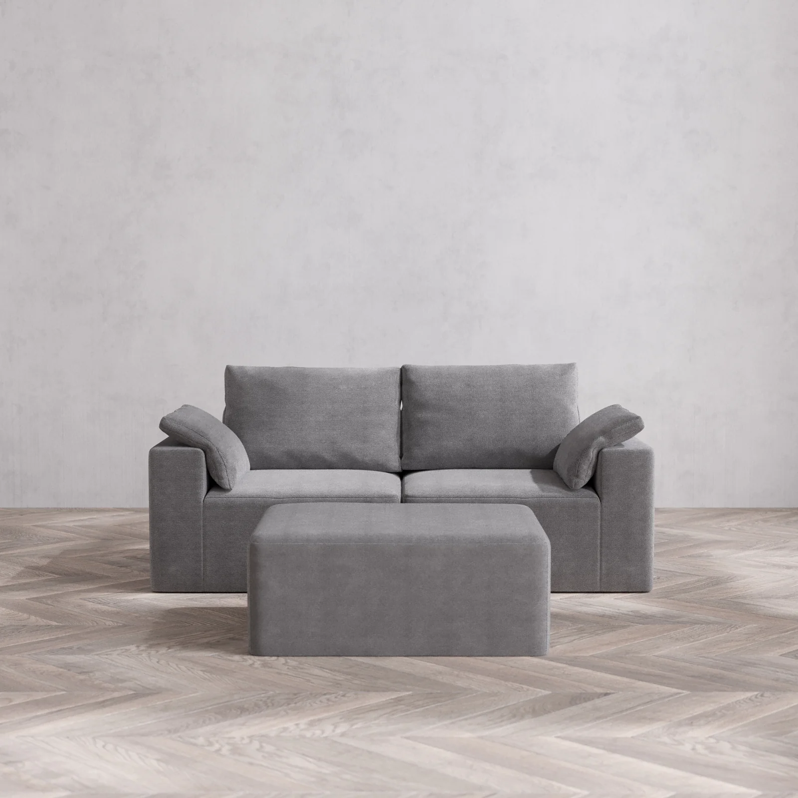 Modular Washable 2-Seater + Chaise Ottoman Cloud + Bolster Sofa | Lux Weave in Slate