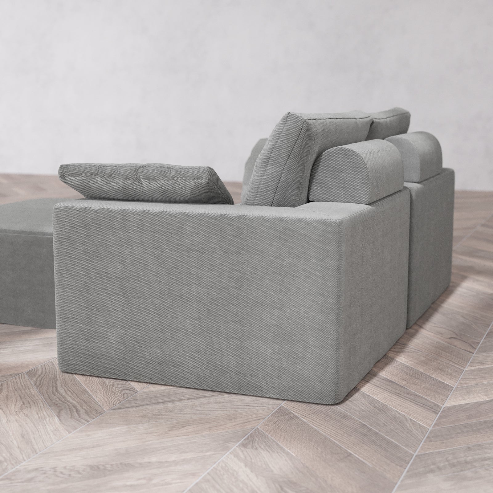 Modular Washable 2-Seater + Chaise Ottoman Cloud + Bolster Sofa | Lux Weave in Slate - Image 6