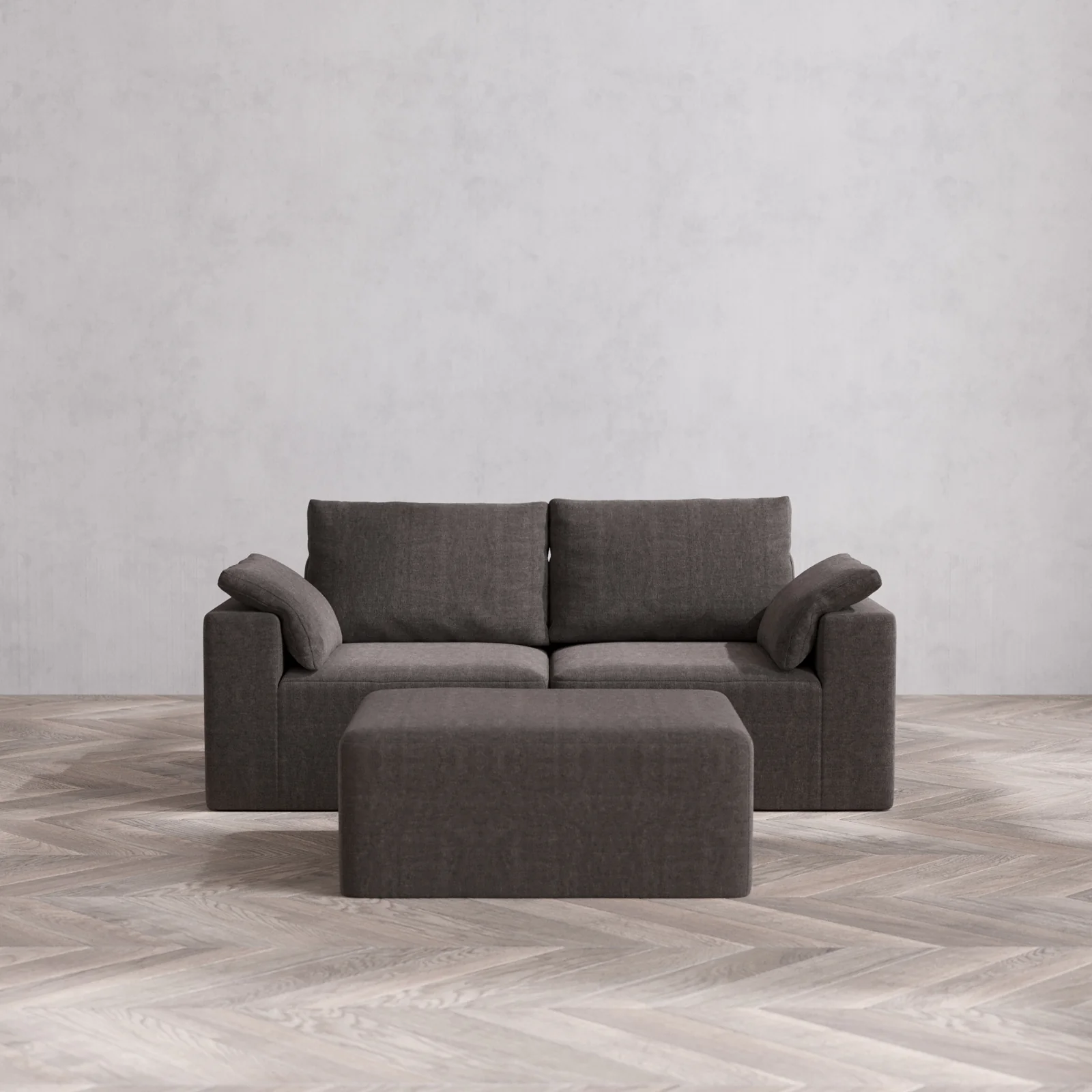 Modular Washable 2-Seater + Chaise Ottoman Cloud + Bolster Sofa | Heirloom Velvet in Truffle