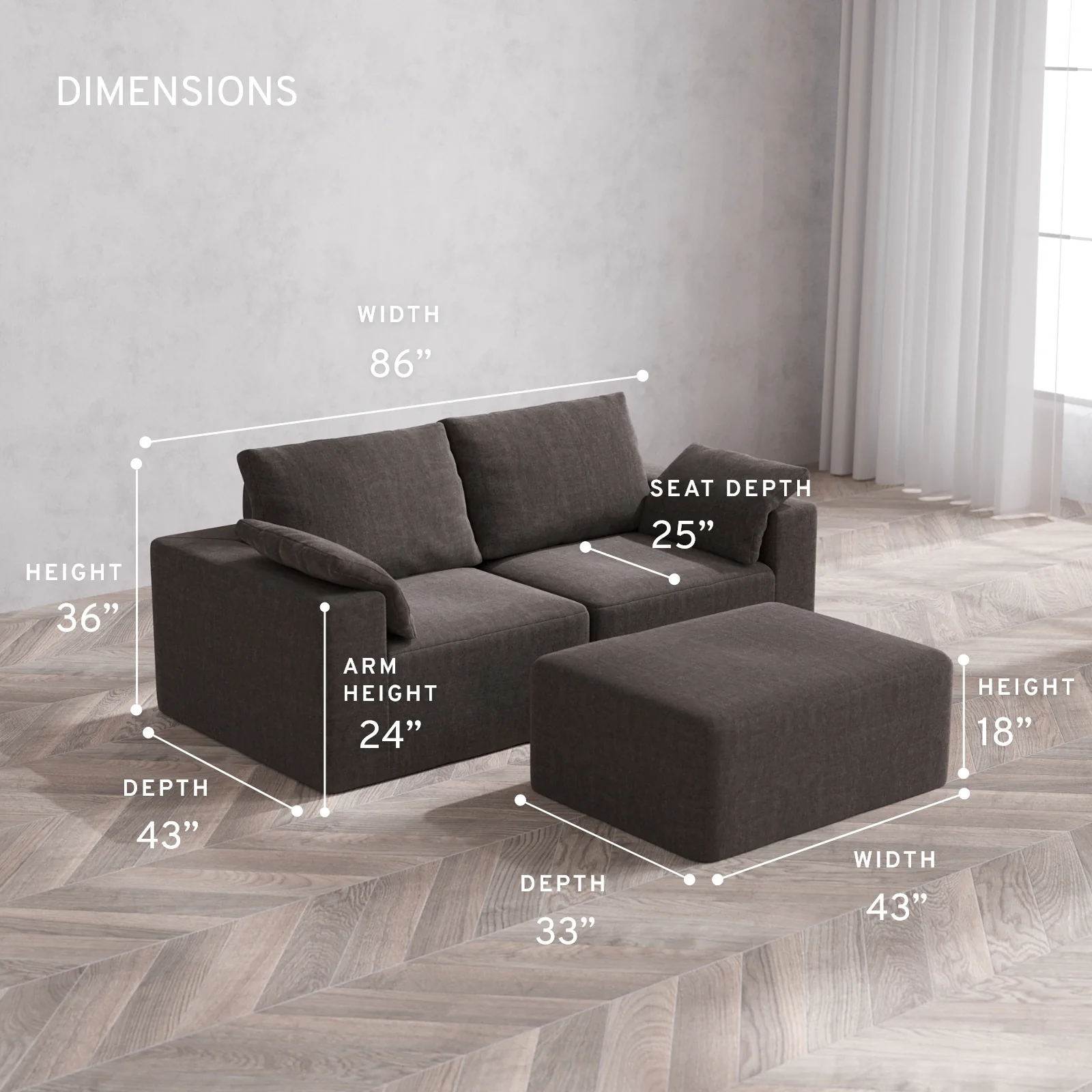 Modular Washable 2-Seater + Chaise Ottoman Cloud + Bolster Sofa | Heirloom Velvet in Truffle - Image 5