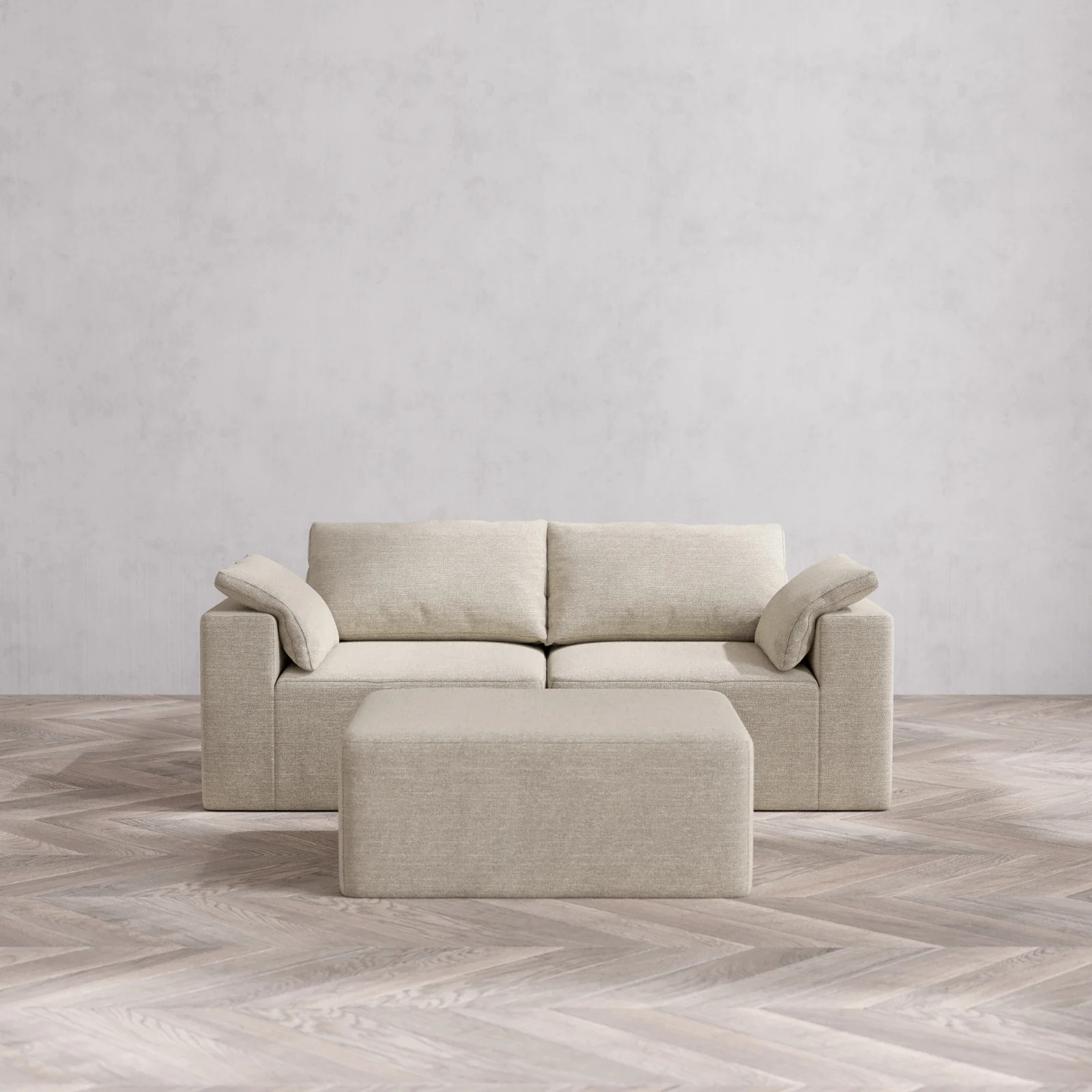 Modular Washable 2-Seater + Chaise Ottoman Cloud Sofa | Plush Twill in Sandstone