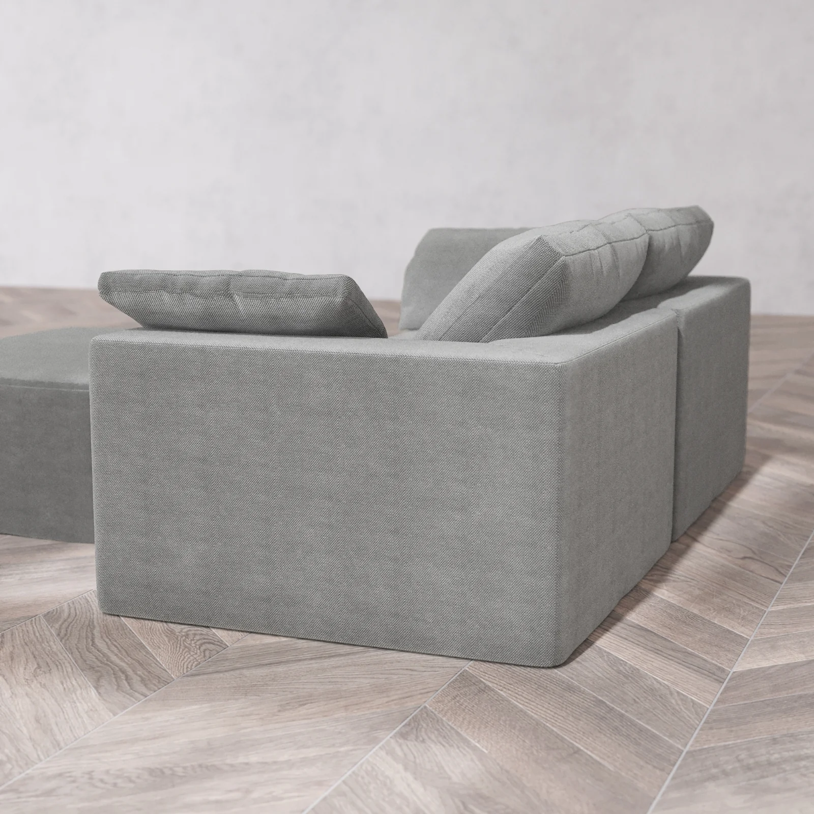 Modular Washable 2-Seater + Chaise Ottoman Cloud Sofa | Lux Weave in Slate - Image 6