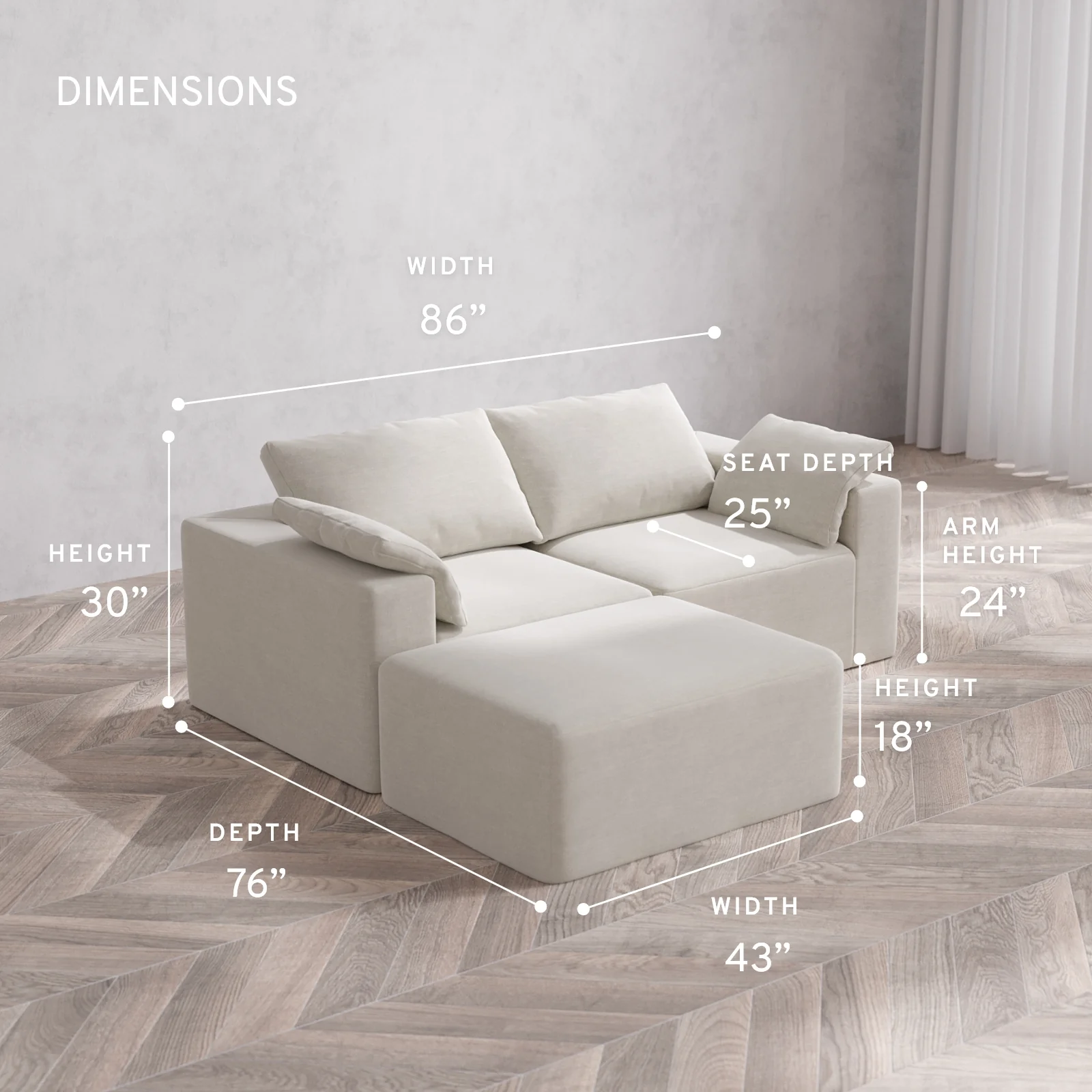 Modular Washable 2-Seater Chaise Sectional Cloud Sofa | Satin Velvet in Cashew - Image 5