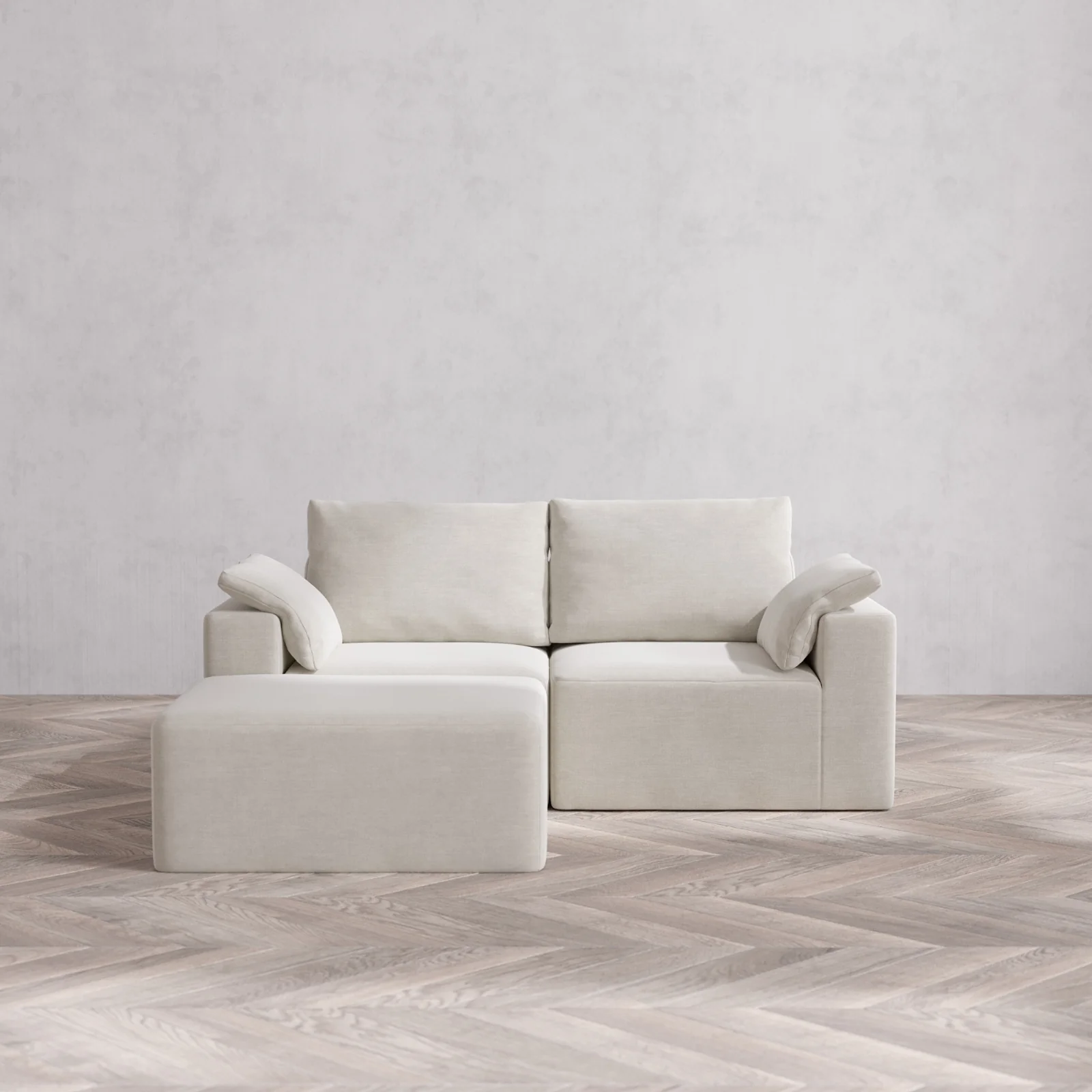 Modular Washable 2-Seater Chaise Sectional Cloud + Bolster Sofa | Satin Velvet in Cashew