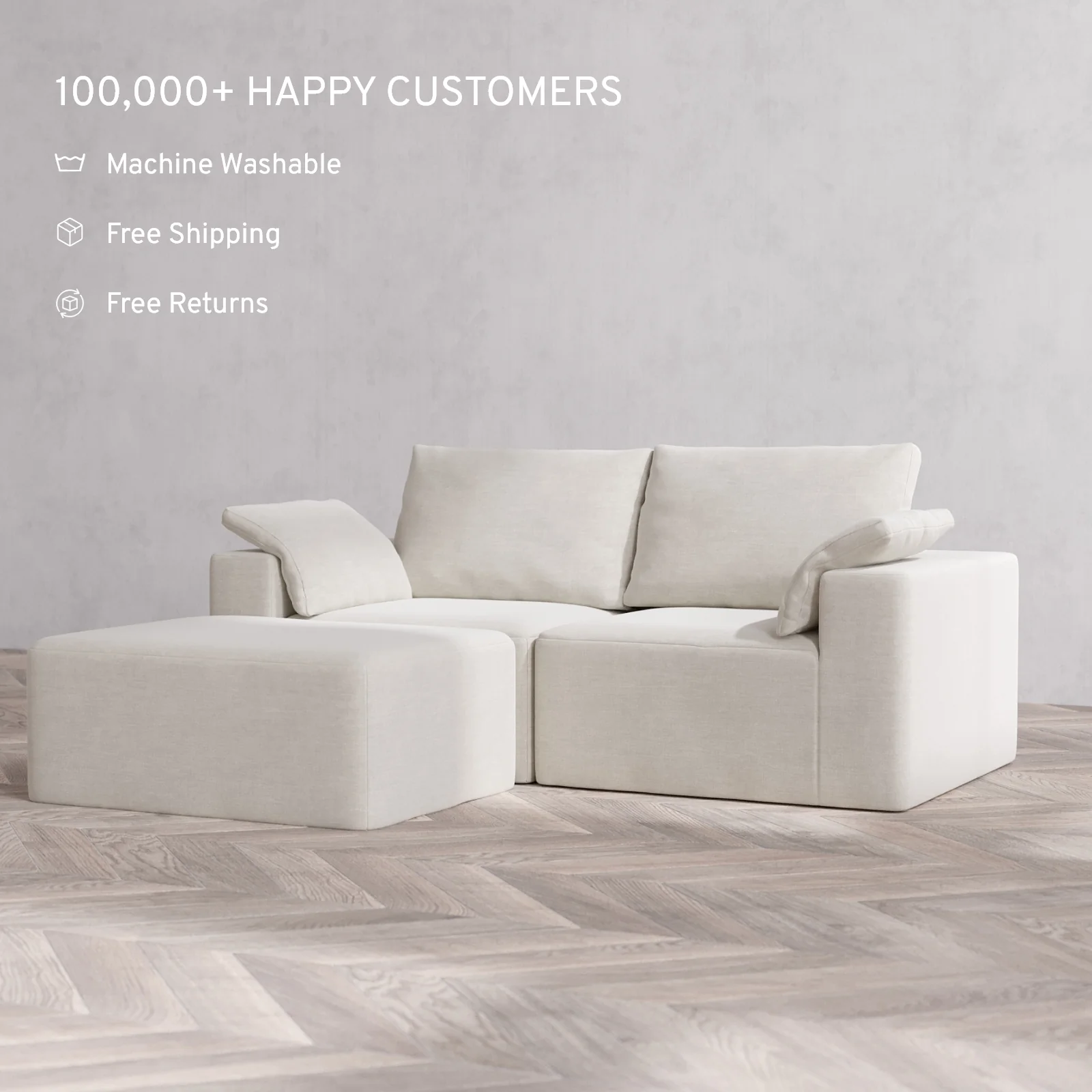 Modular Washable 2-Seater Chaise Sectional Cloud + Bolster Sofa | Satin Velvet in Cashew - Image 2