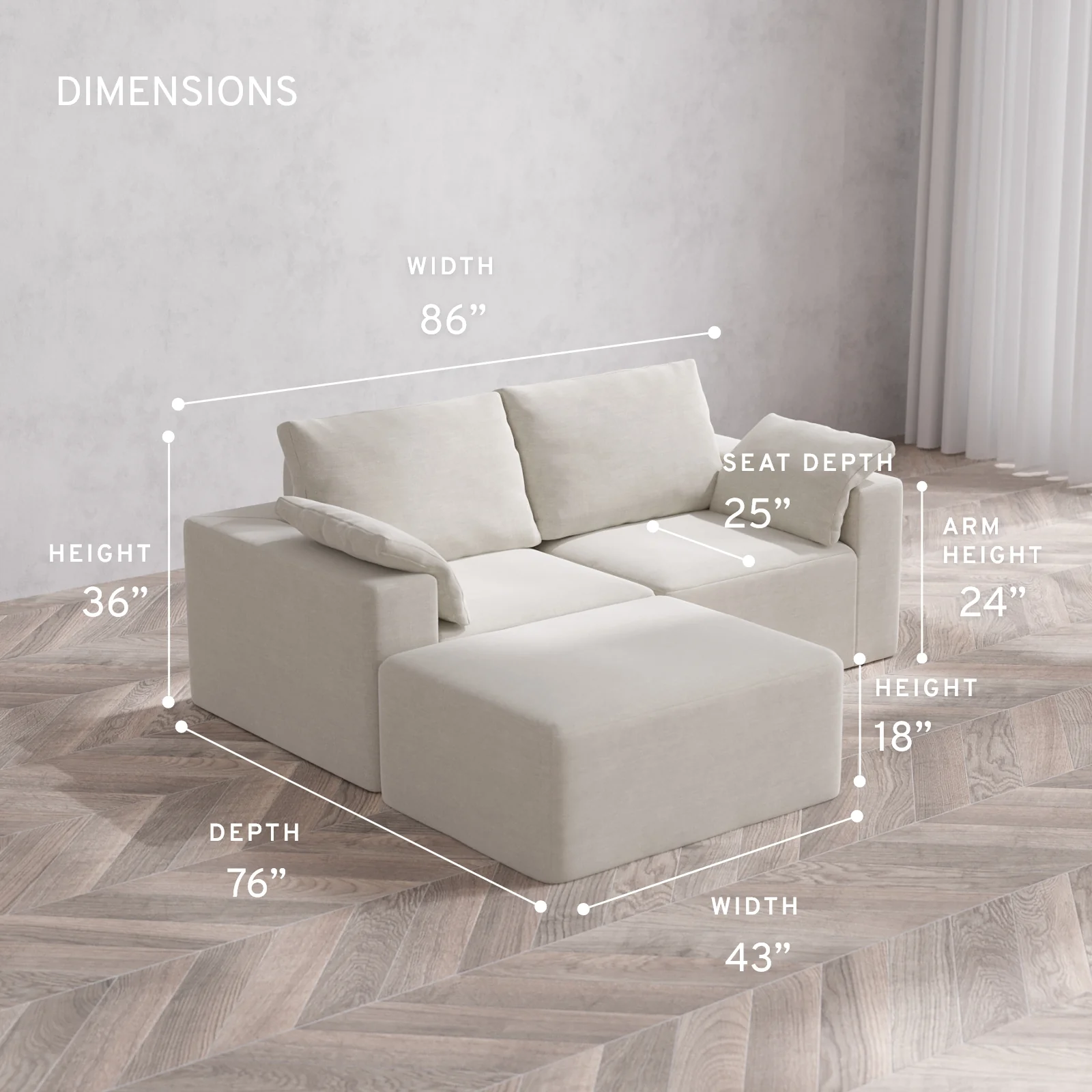 Modular Washable 2-Seater Chaise Sectional Cloud + Bolster Sofa | Satin Velvet in Cashew - Image 5