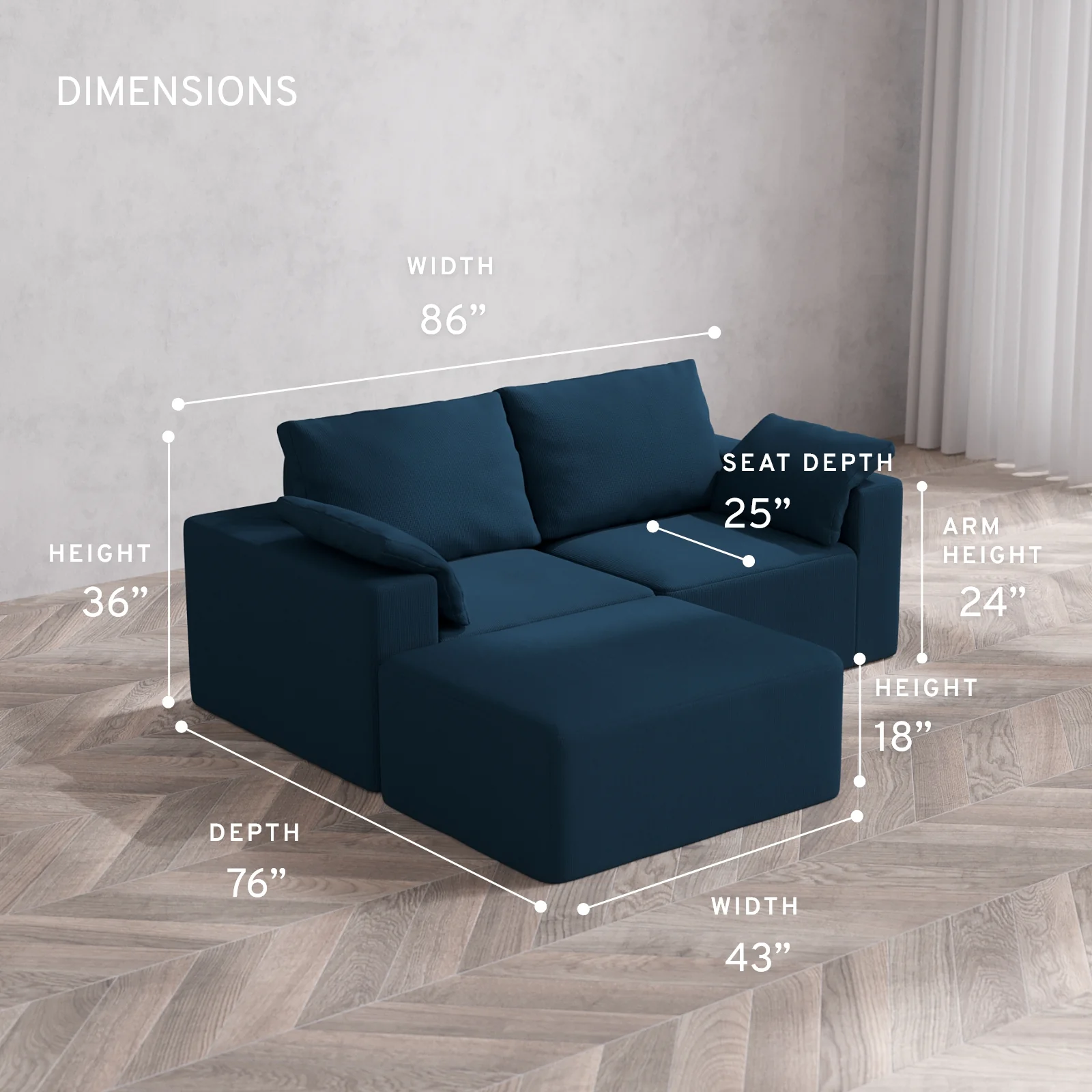 Modular Washable 2-Seater Chaise Sectional Cloud + Bolster Sofa | Arden Weave in Lazuli - Image 5